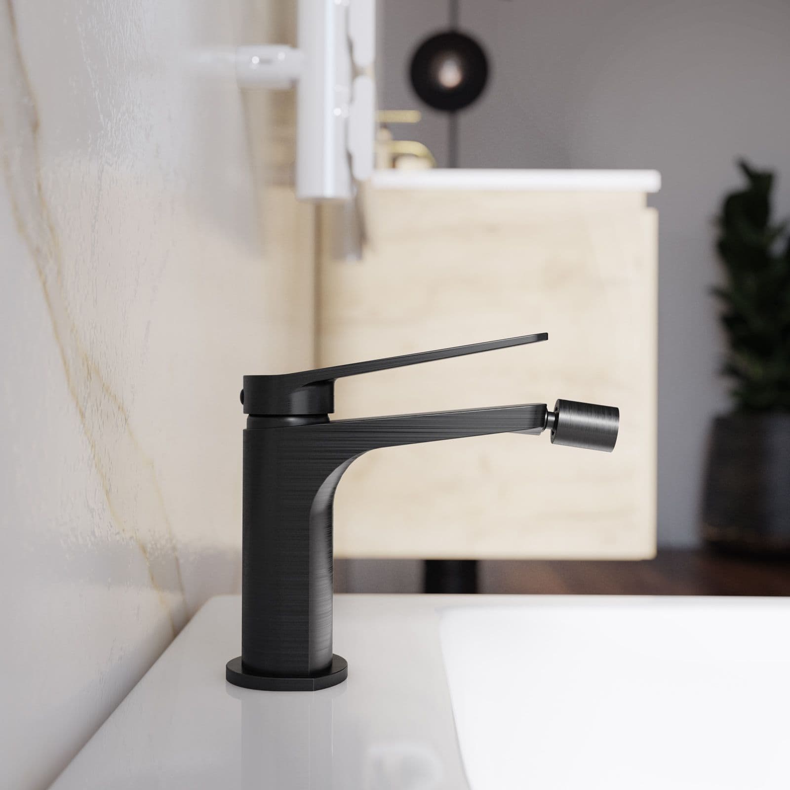 Set lavabo alto e bidet con incasso doccia termostatico in ottone nero spazzolato - Nocta