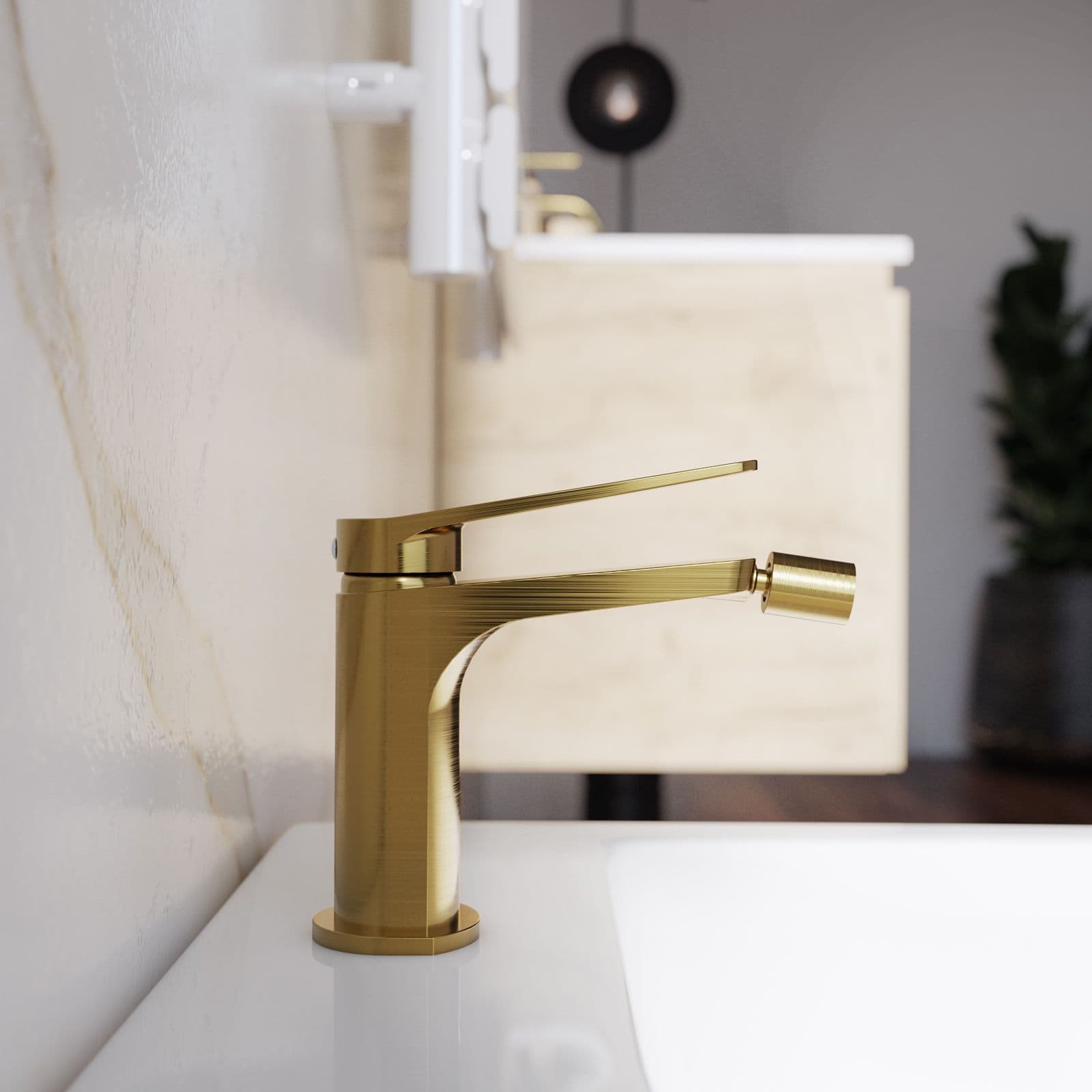 Set lavabo alto e bidet con incasso doccia termostatico in ottone oro spazzolato - Nocta