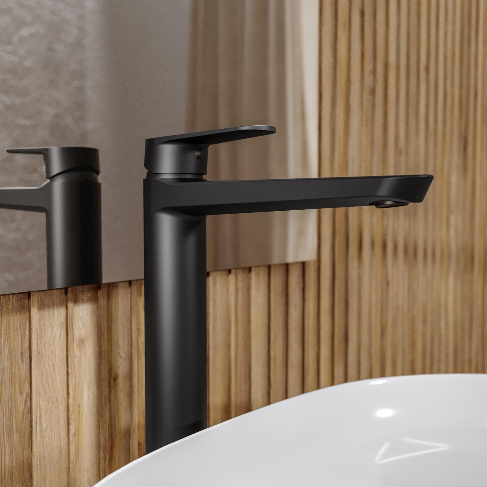 Set miscelatore lavabo alto e bidet con scarico con incasso doccia con deviatore nero – Lir