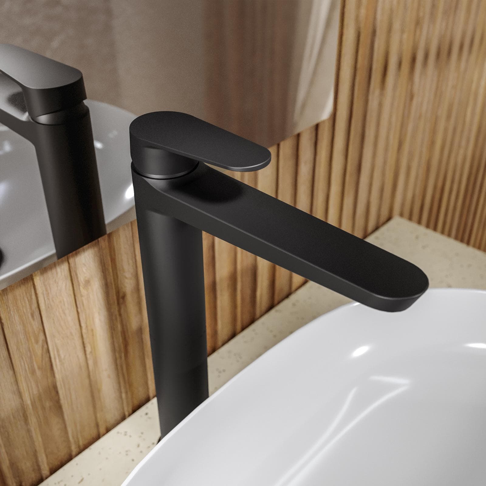 Set miscelatore lavabo alto e bidet con scarico nero – Lir