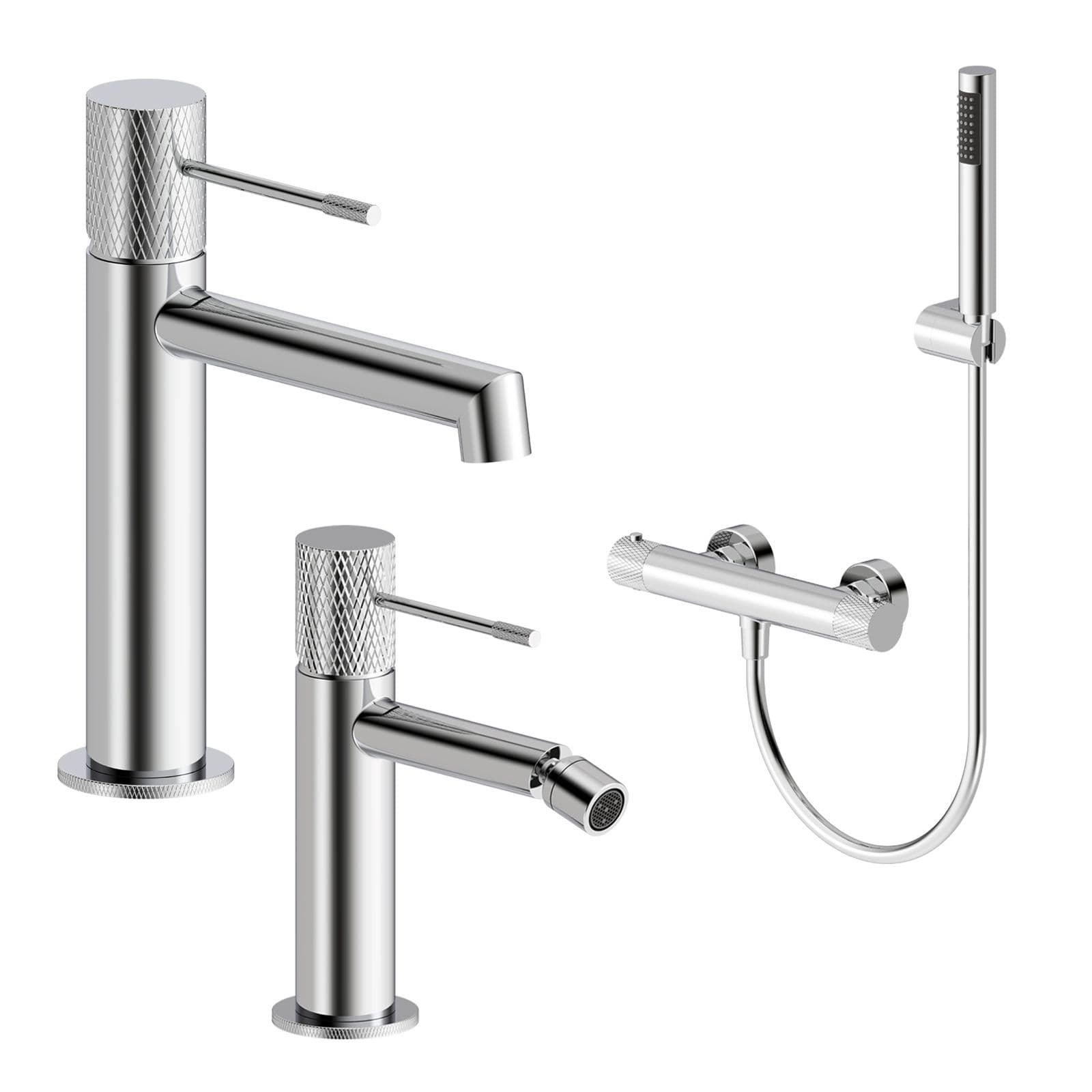 Set lavabo e bidet con esterno doccia termostatico in ottone cromo - Crystal