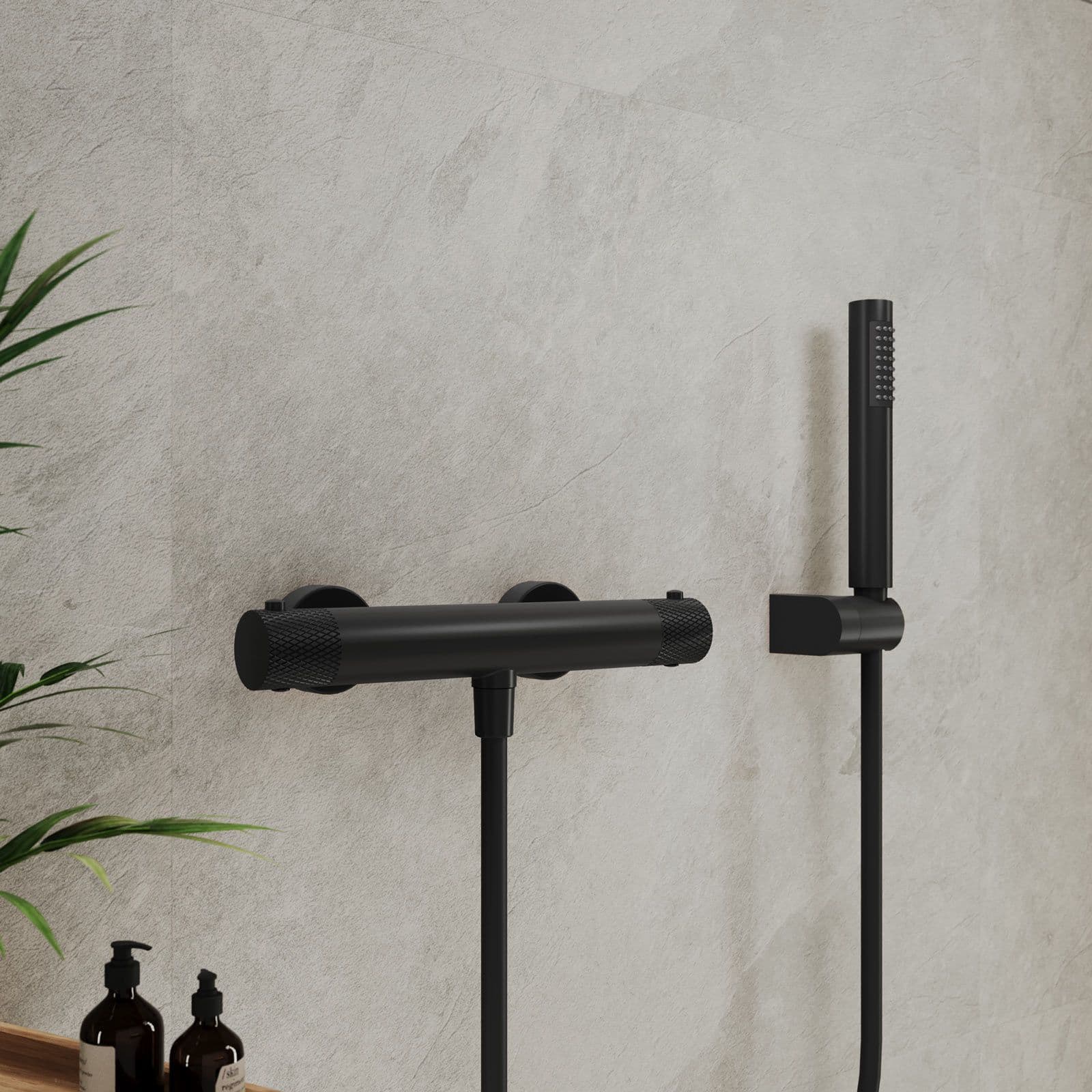 Set lavabo e bidet con esterno doccia termostatico in ottone nero opaco - Crystal