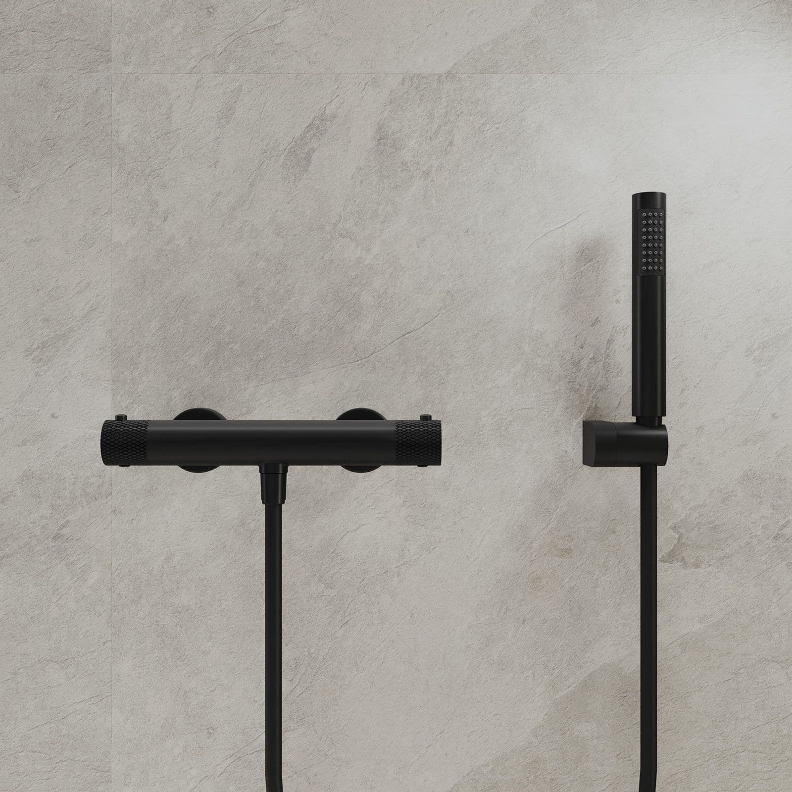 Set lavabo e bidet con esterno doccia termostatico in ottone nero opaco - Crystal
