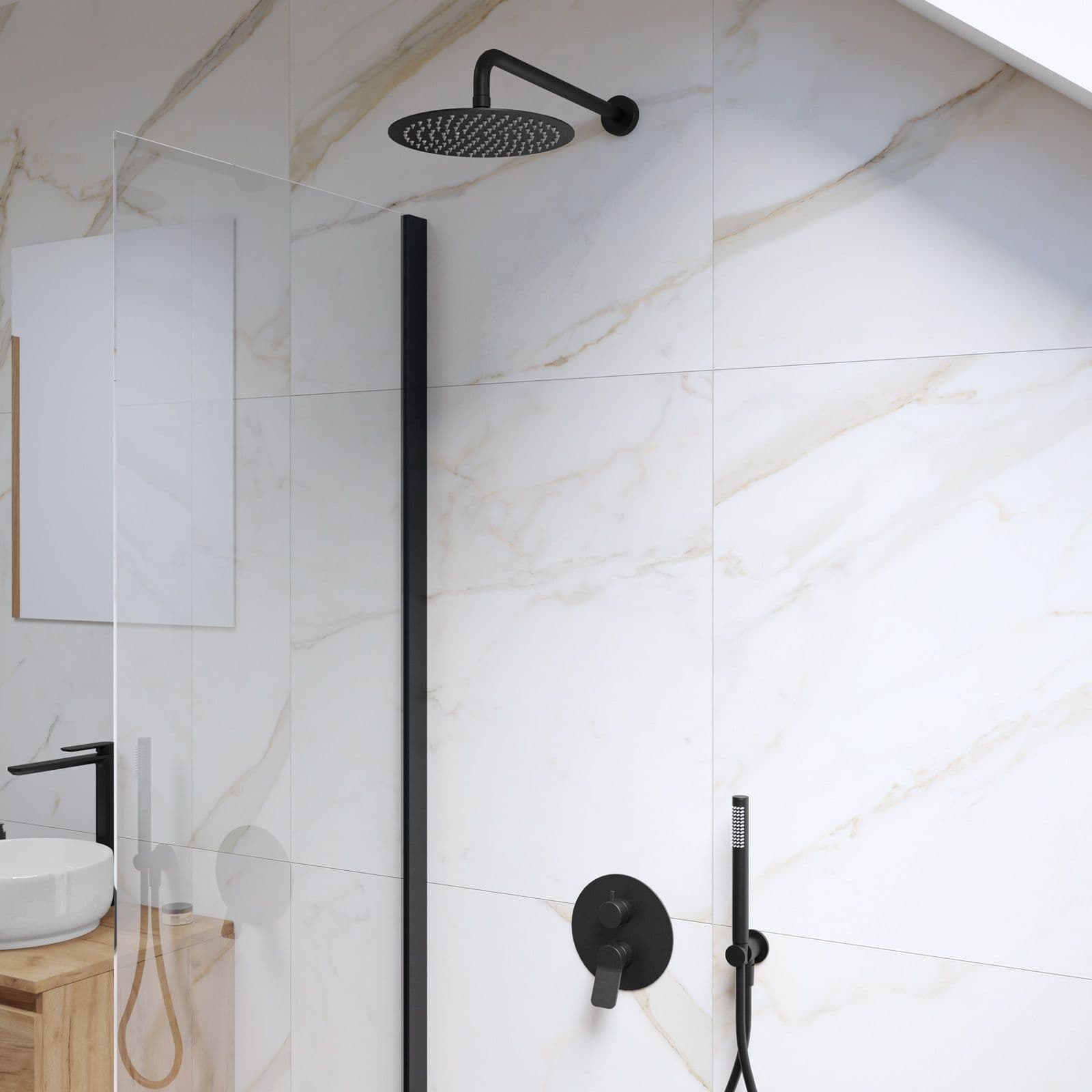 Set lavabo e bidet con incasso doccia in ottone nero opaco - Nocta