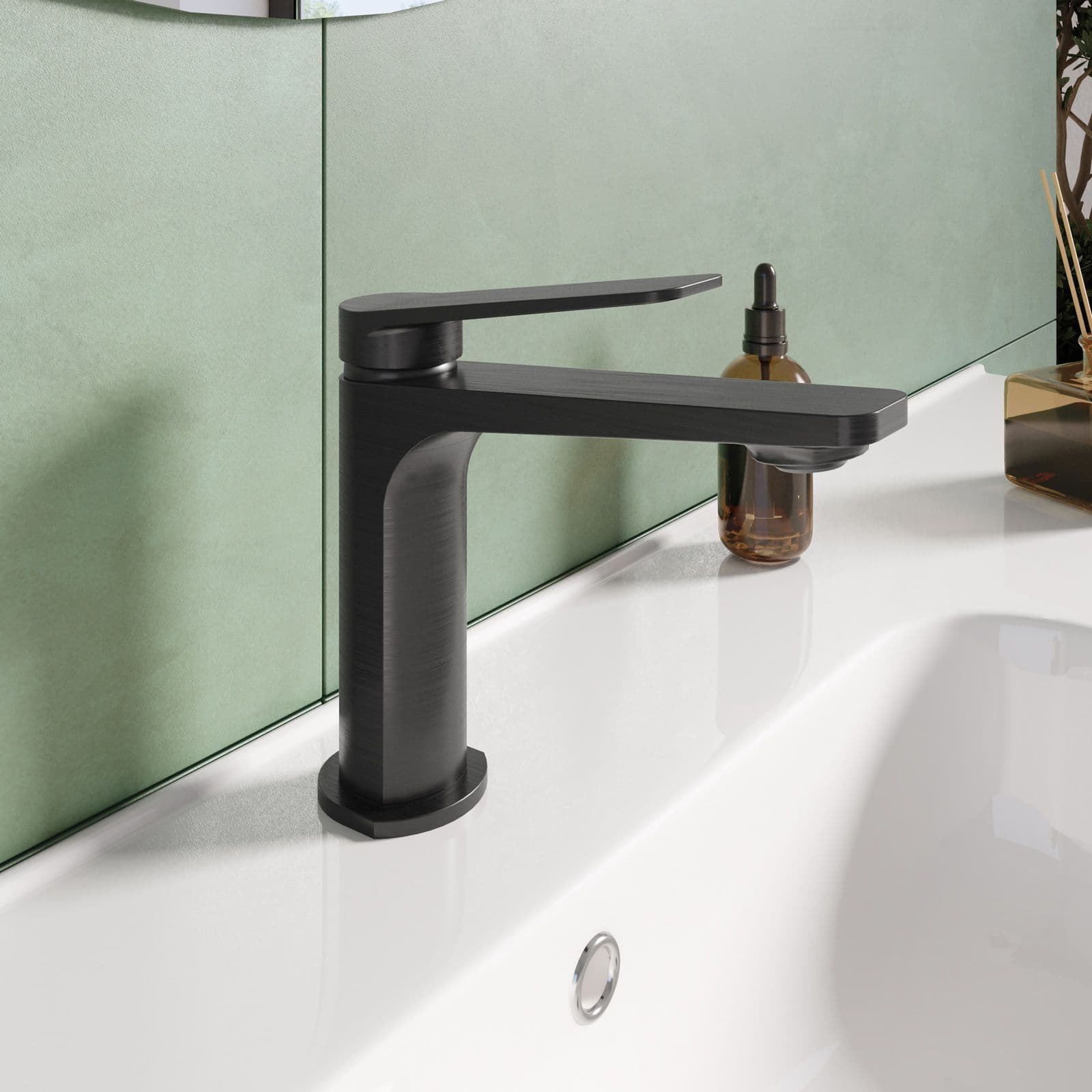 Set lavabo e bidet con incasso doccia in ottone nero spazzolato - Nocta