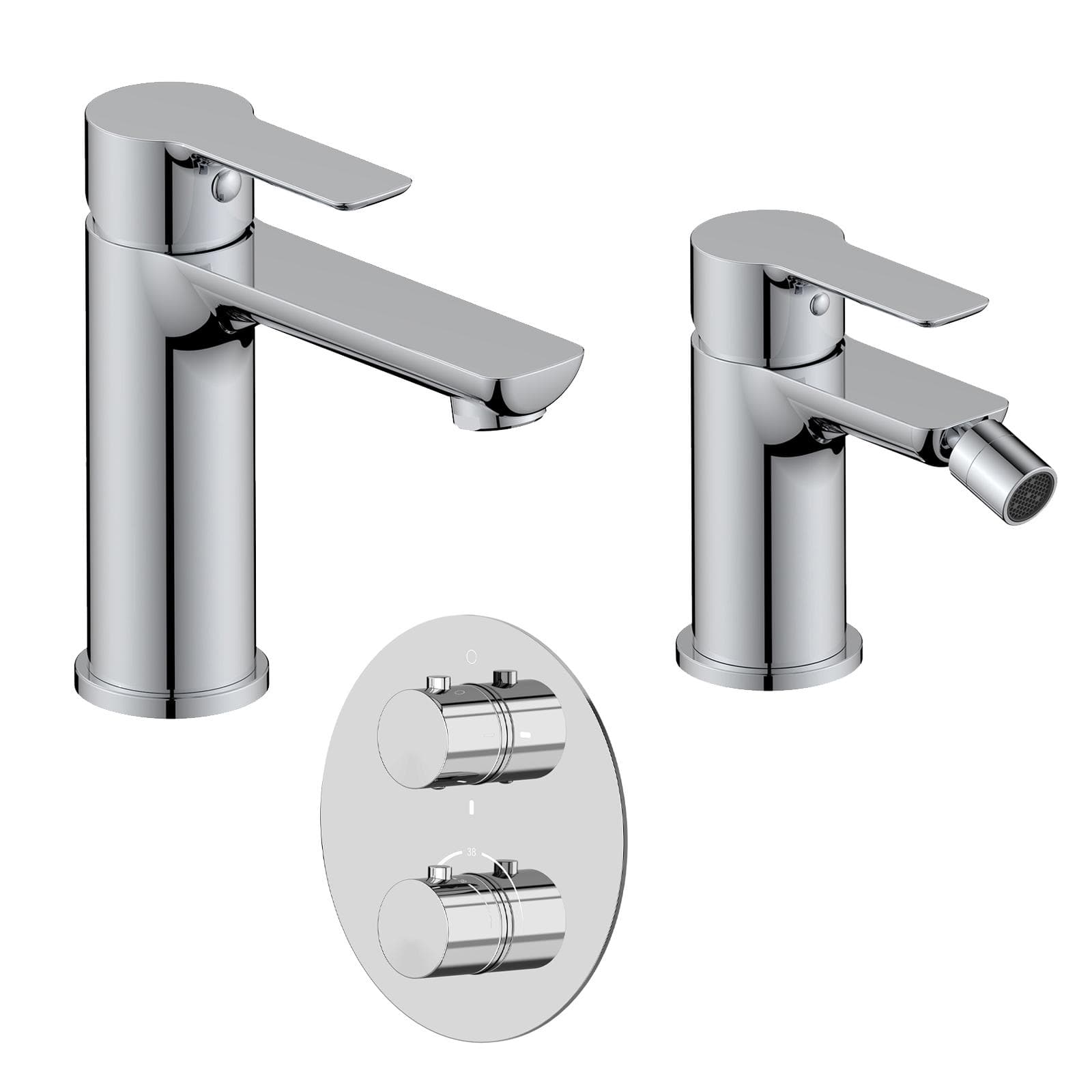 Set miscelatore lavabo e bidet con incasso doccia termostatico con deviatore cromo – Key