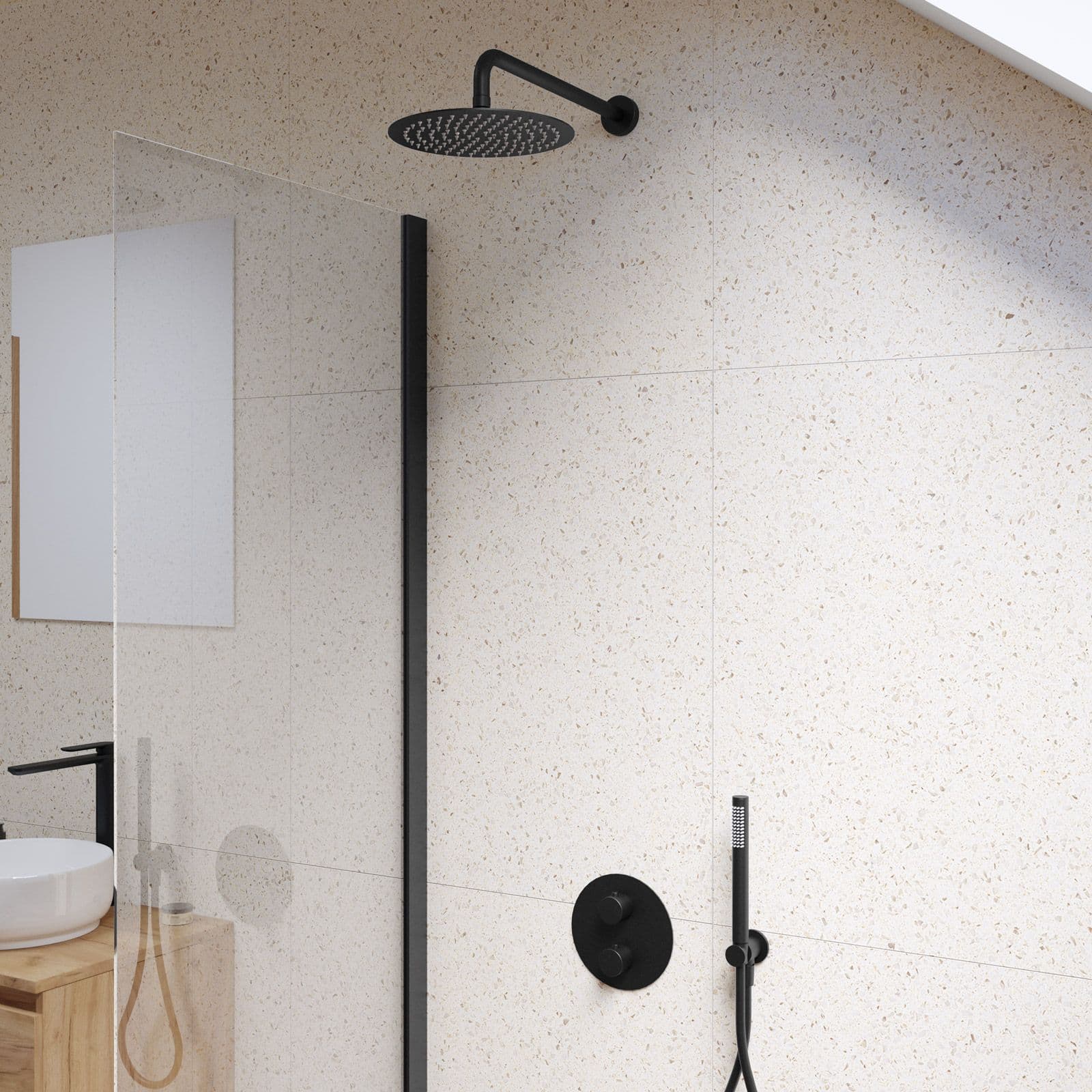 Set lavabo e bidet con incasso doccia termostatico in ottone nero opaco - Nocta