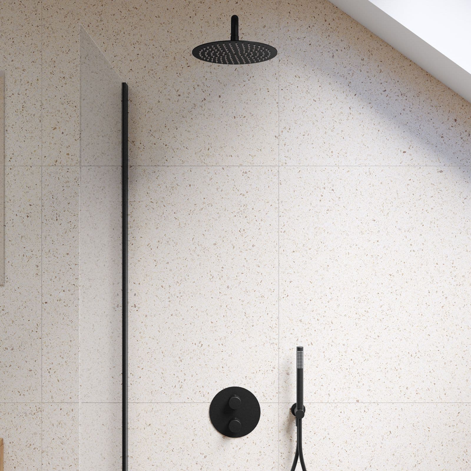 Set lavabo e bidet con incasso doccia termostatico in ottone nero opaco - Nocta