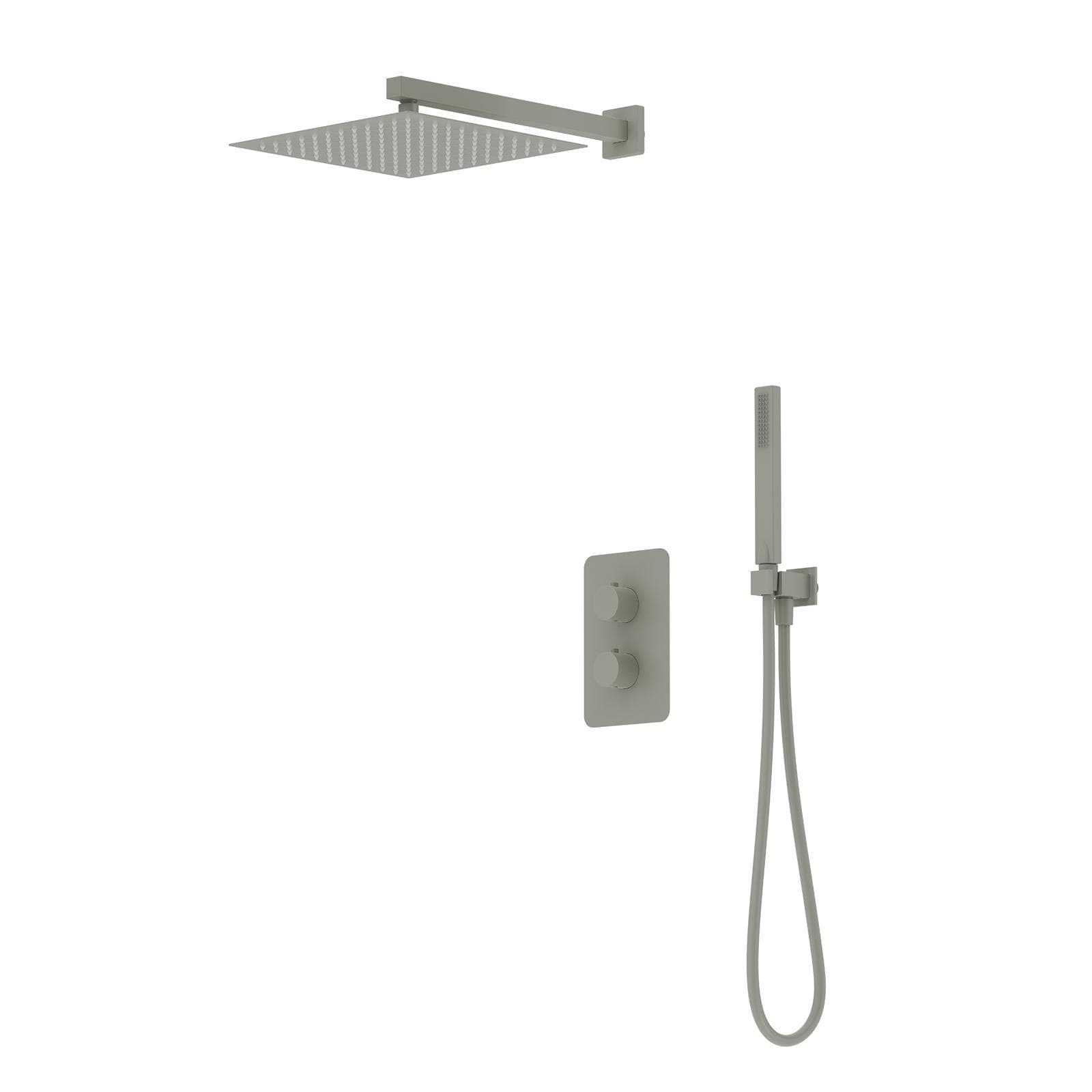 Set miscelatore incasso doccia termostatico con deviatore e braccio doccia soffione 30 x 30 cm con doccino fango - Fusion