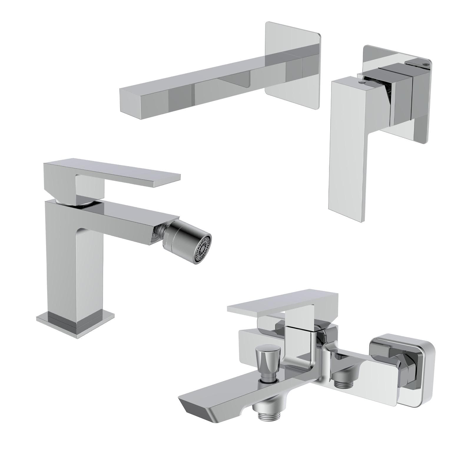 Set miscelatore lavabo a muro bidet ed esterno vasca cromo - Tiamat