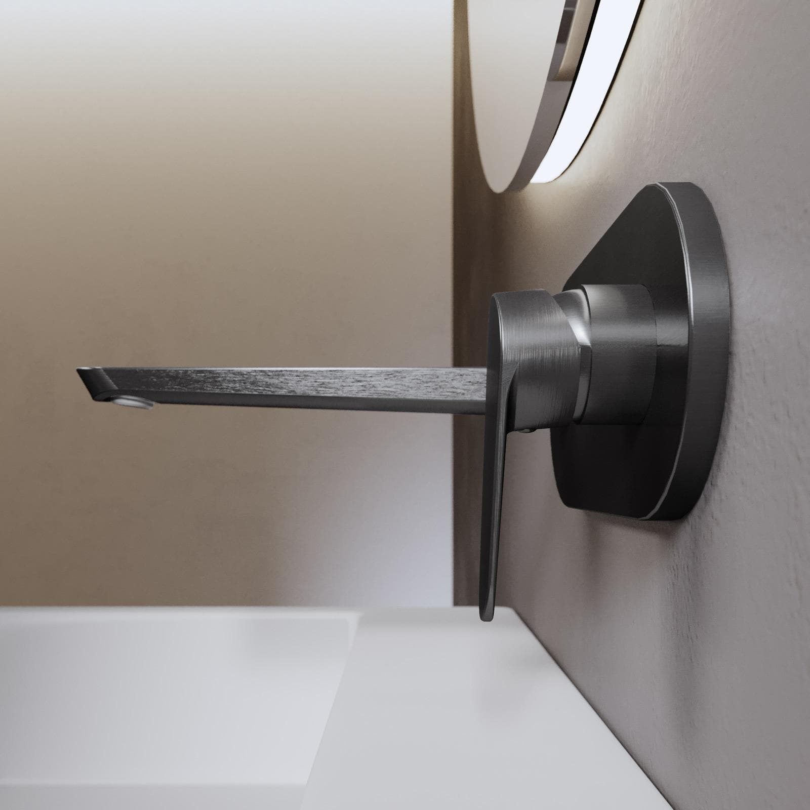 Set miscelatore lavabo a muro canna 20 cm con piastra e bidet con scarico nero spazzolato – Lir