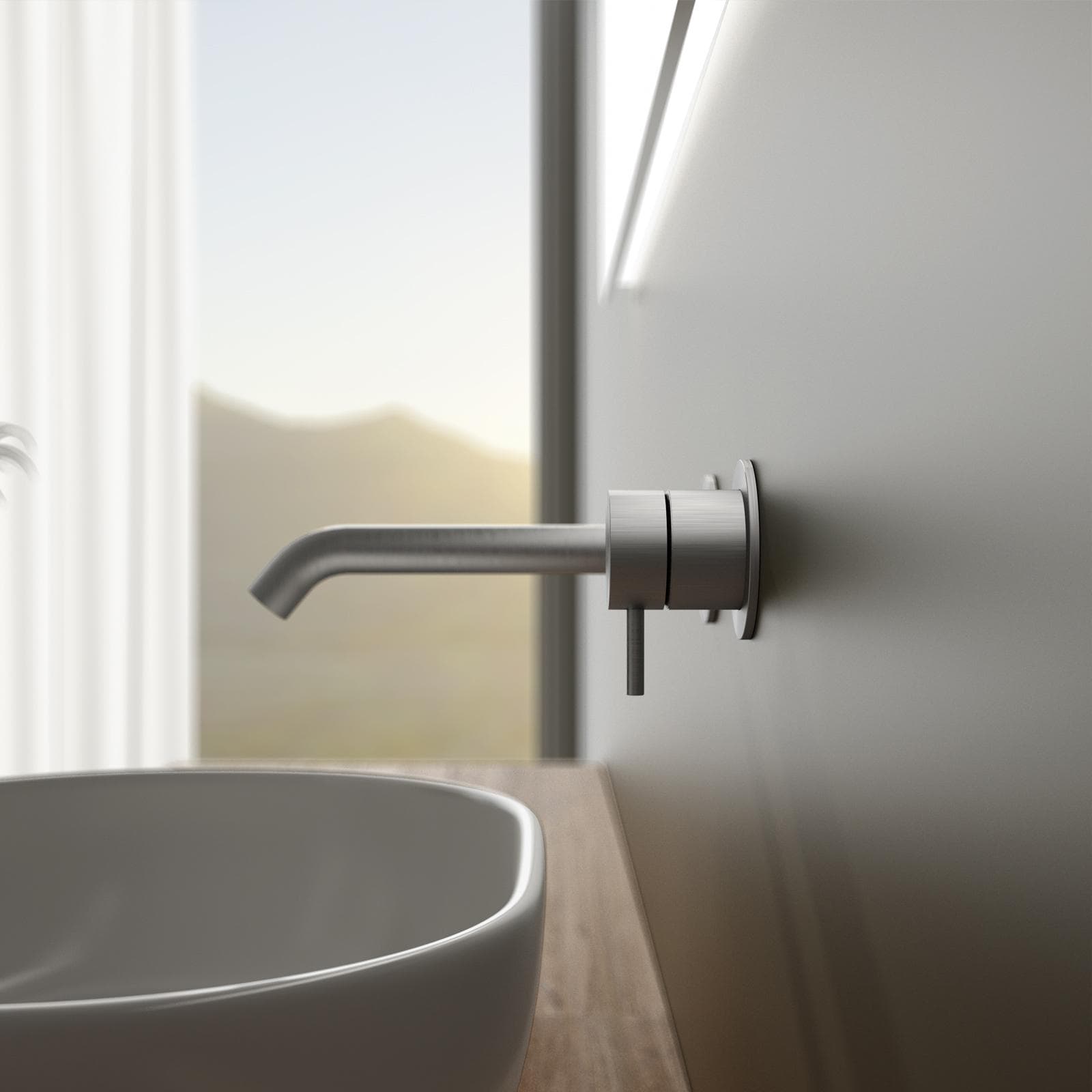 Set miscelatore lavabo a muro canna 20 cm e bidet con incasso doccia con deviatore acciaio inox 316 – Pure