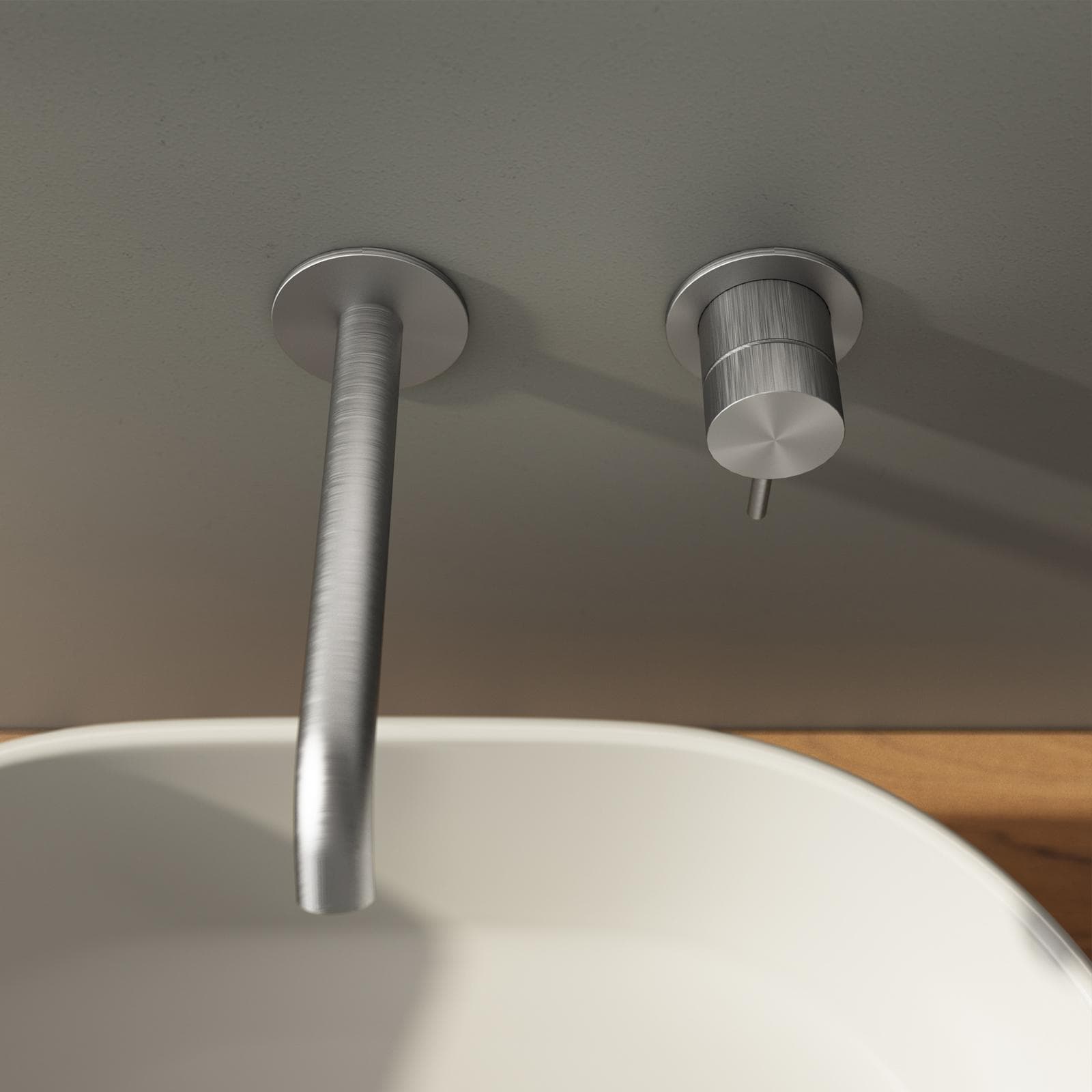 Set miscelatore lavabo a muro canna 20 cm e bidet con incasso doccia con deviatore acciaio inox 316 – Pure