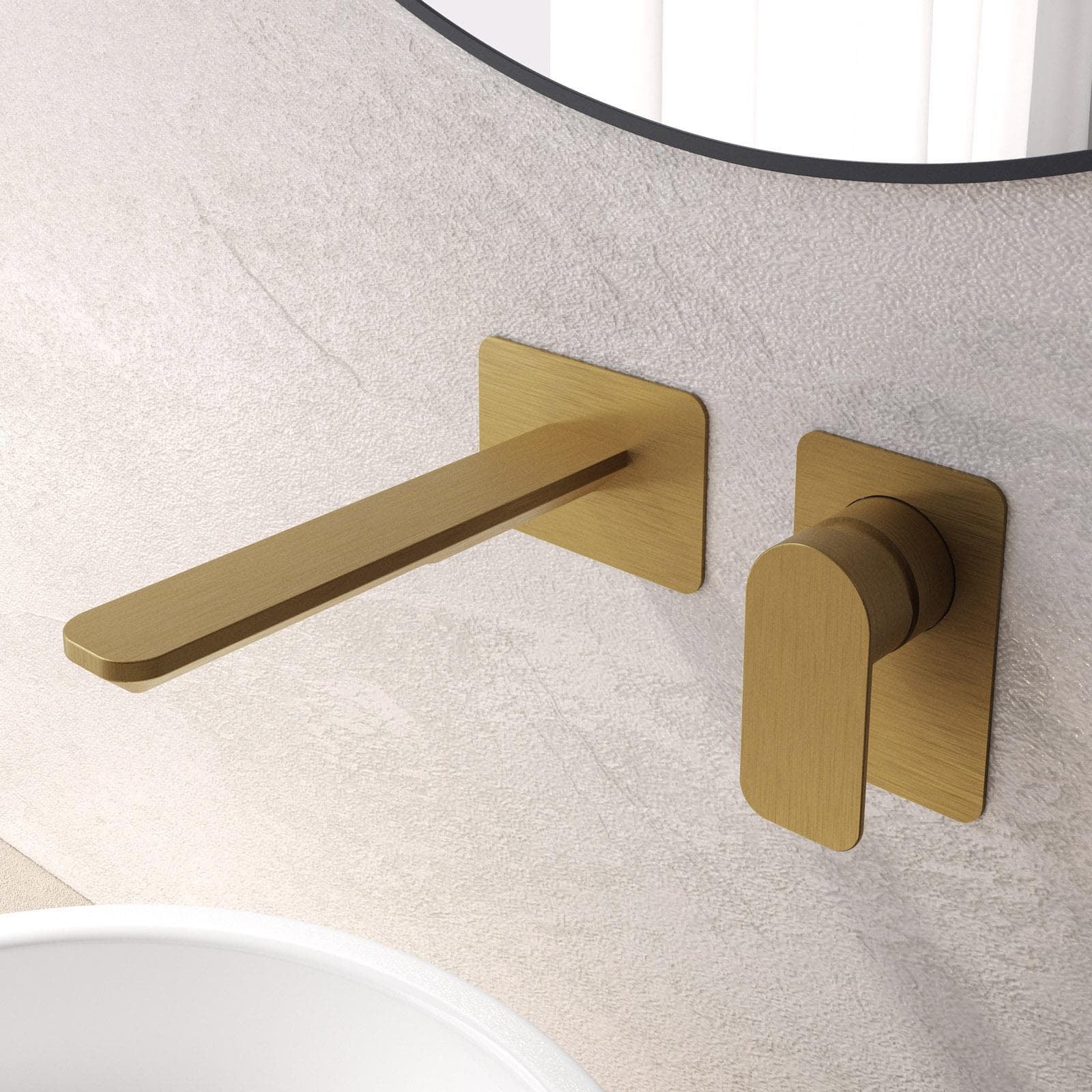 Set miscelatore lavabo a muro canna 20 e bidet oro spazzolato – Fusion