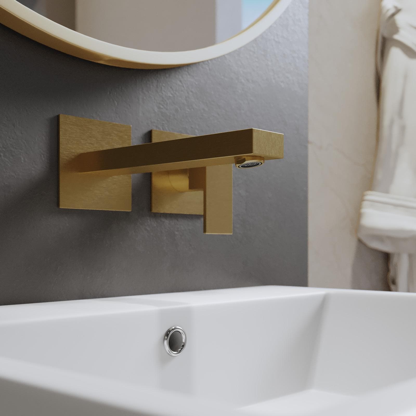 Set miscelatore lavabo a muro canna 20 e bidet oro spazzolato – Kyria
