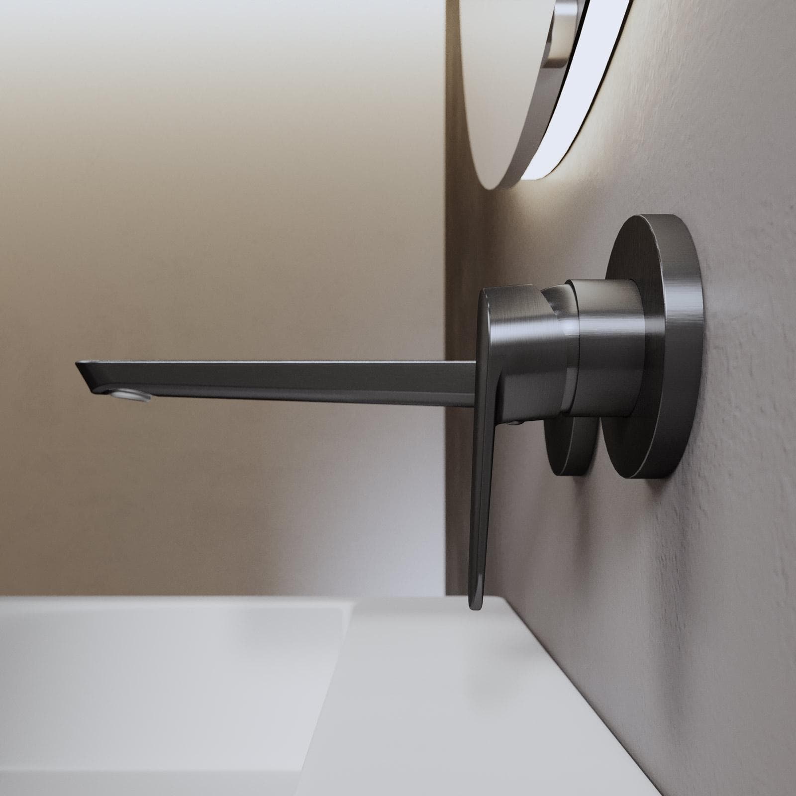 Set miscelatore lavabo a muro canna 25 cm e bidet con scarico nero spazzolato – Lir
