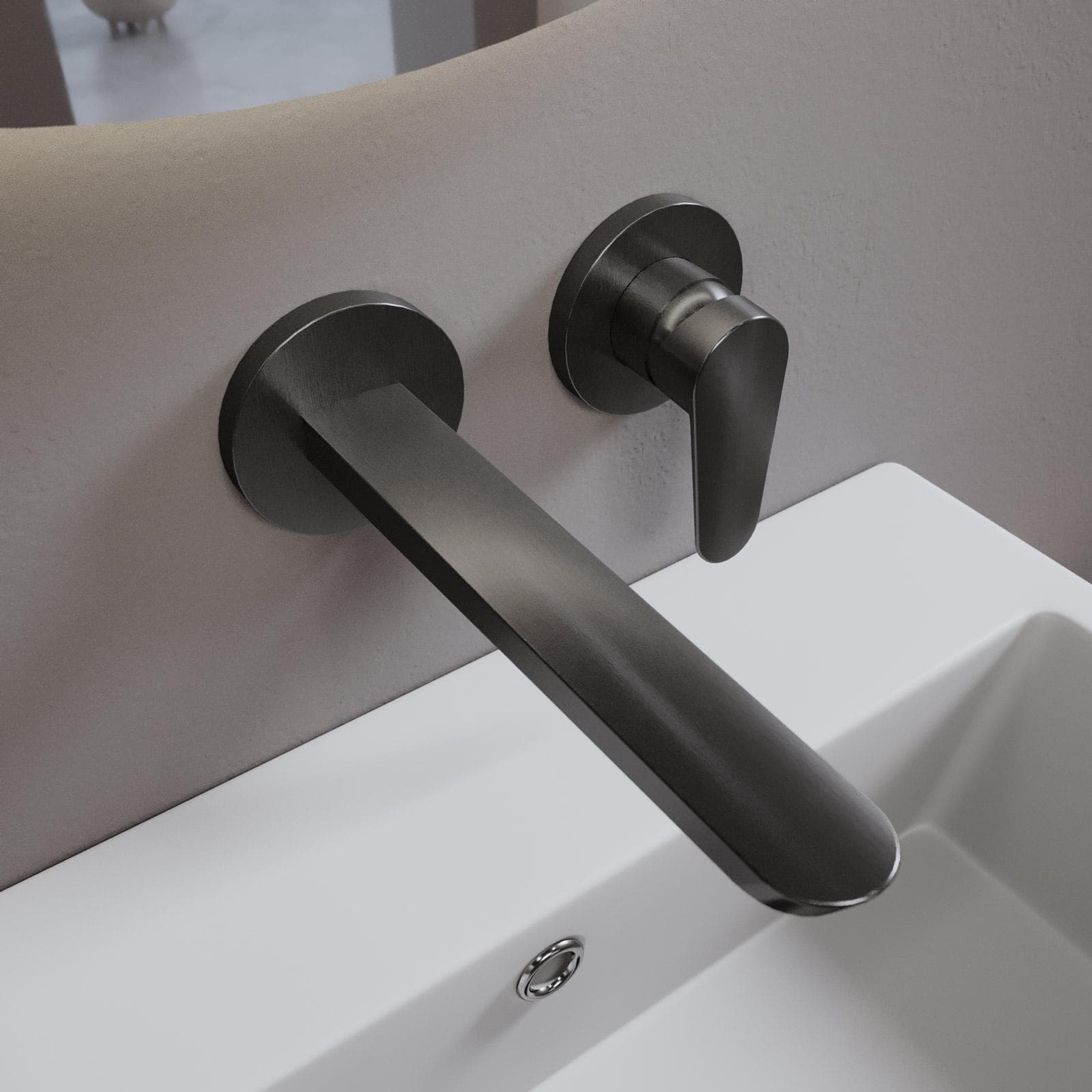 Set miscelatore lavabo a muro canna 25 cm e bidet con scarico nero spazzolato – Lir