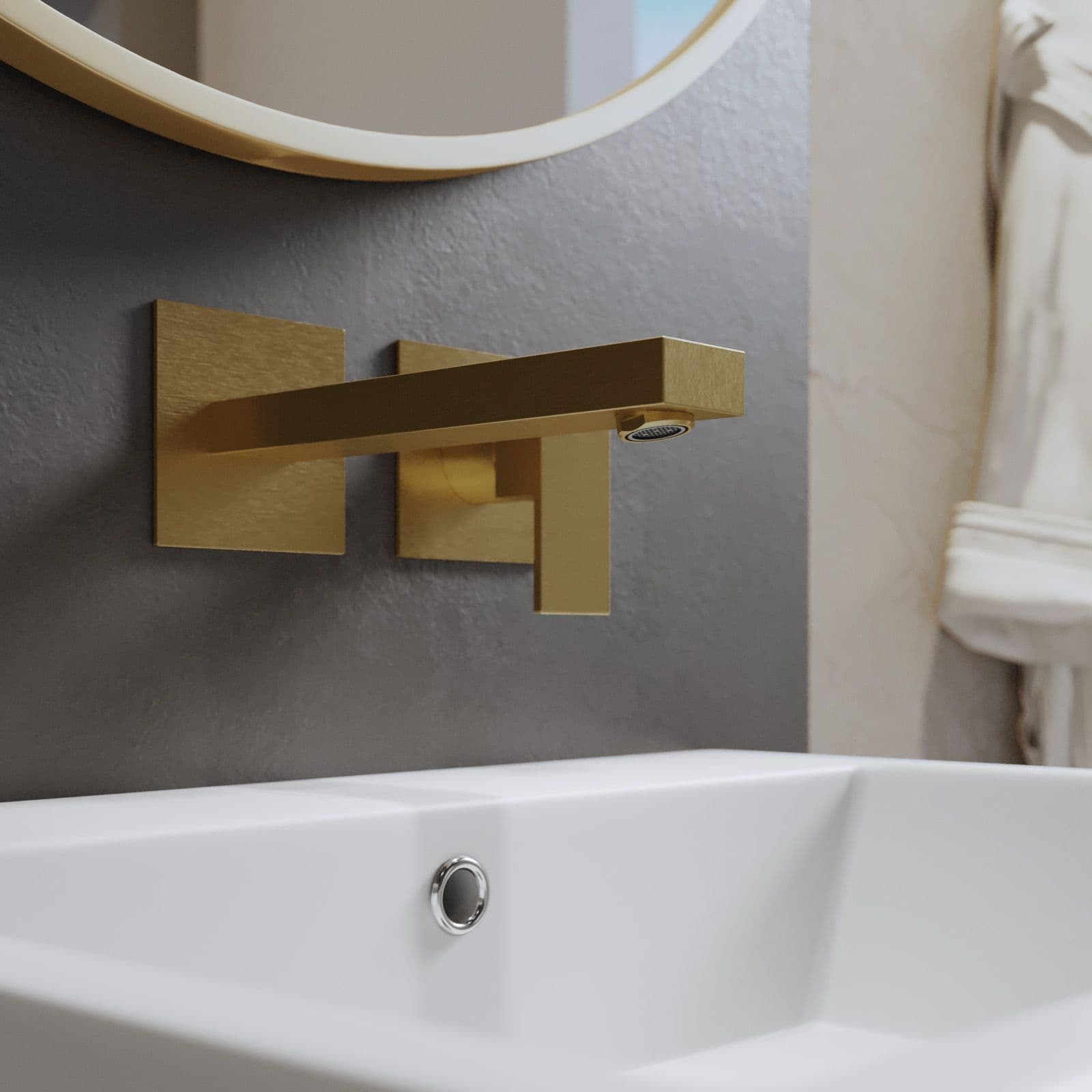 Set miscelatore lavabo a muro canna 25 e bidet con esterno doccia oro spazzolato – Kyria