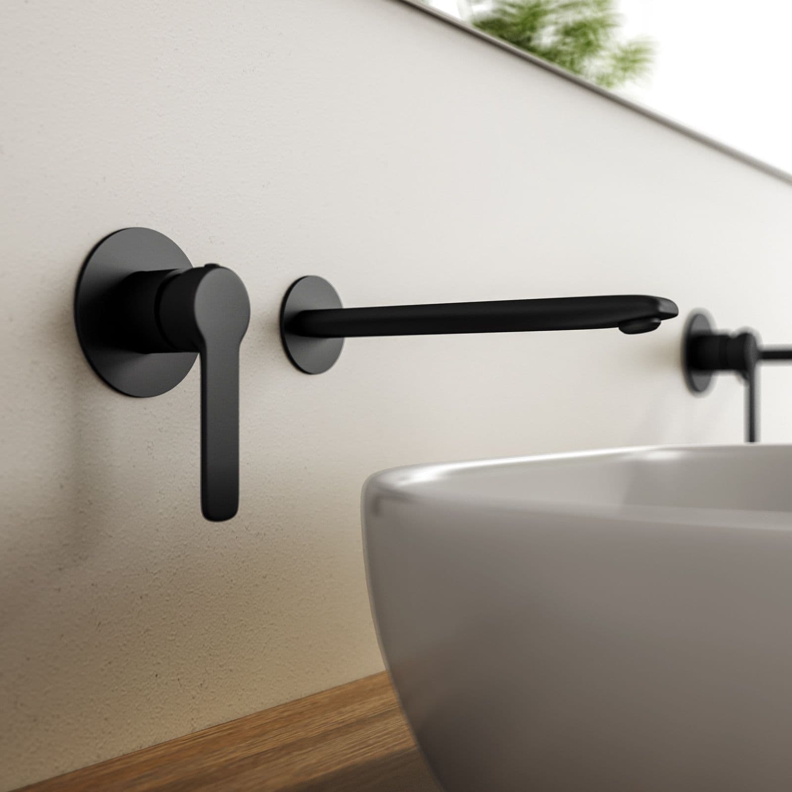 Set miscelatore lavabo a muro e bidet con incasso doccia nero – Tila