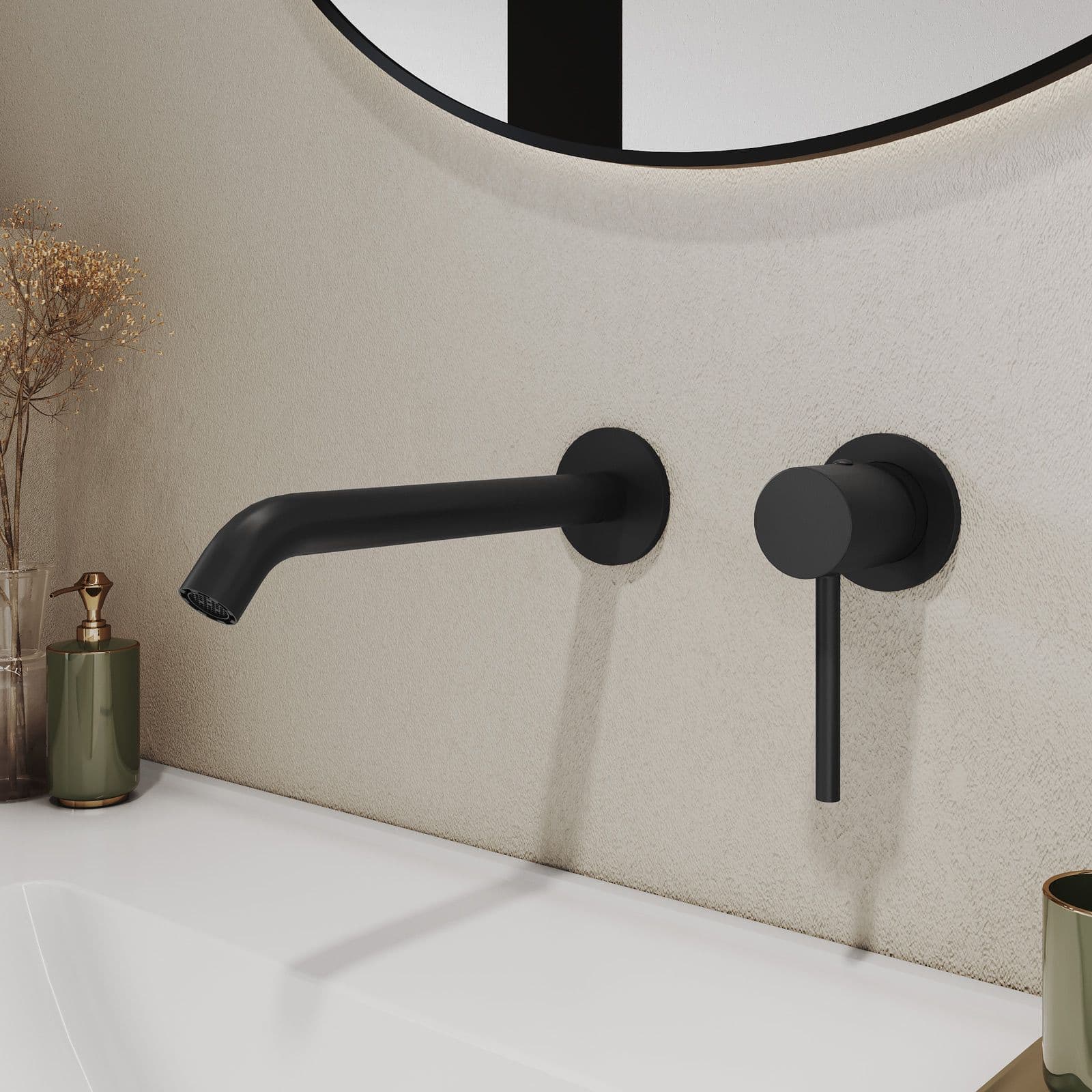 Set miscelatore lavabo a muro e bidet con incasso doccia nero opaco – Oasis