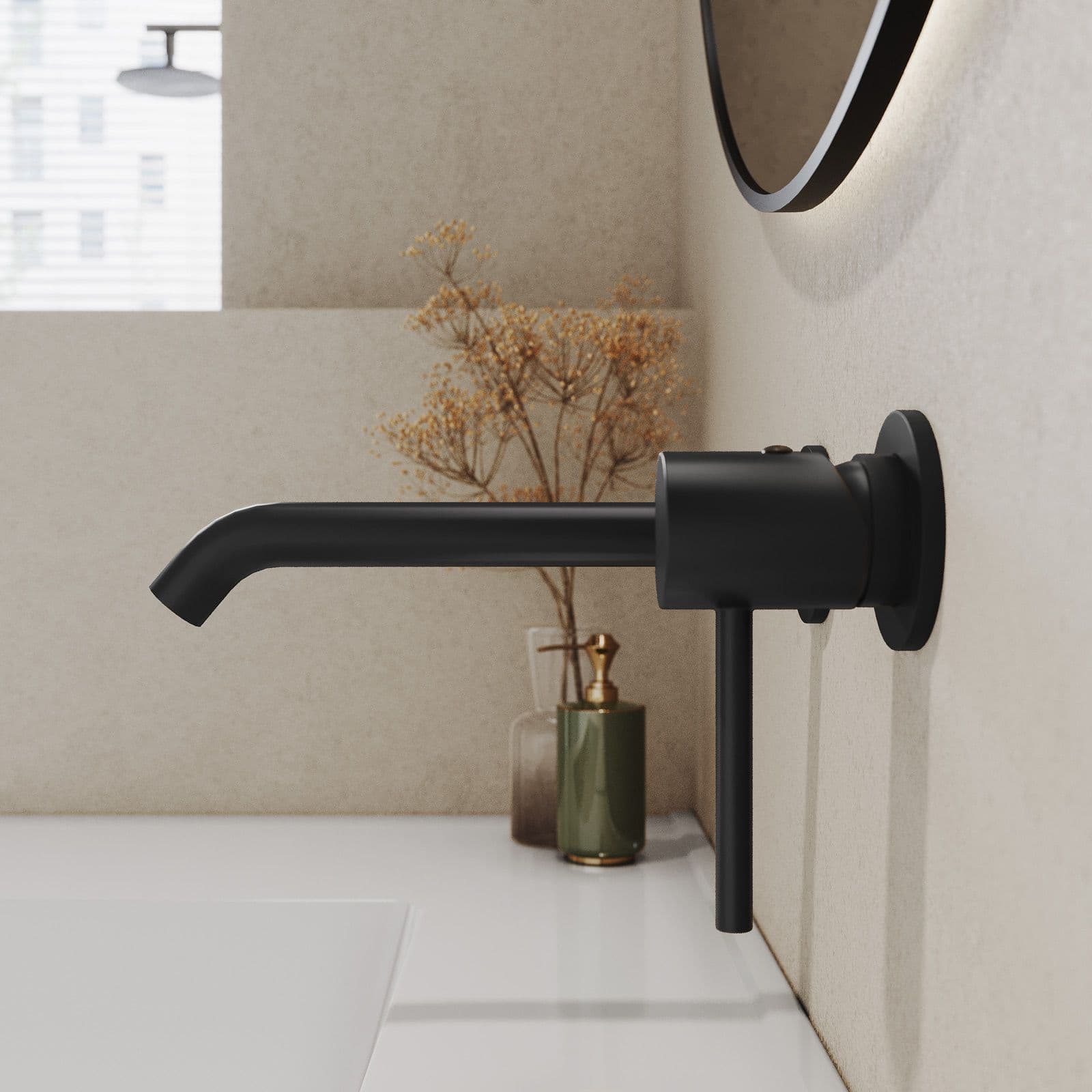 Set miscelatore lavabo a muro e bidet con incasso doccia nero opaco – Oasis