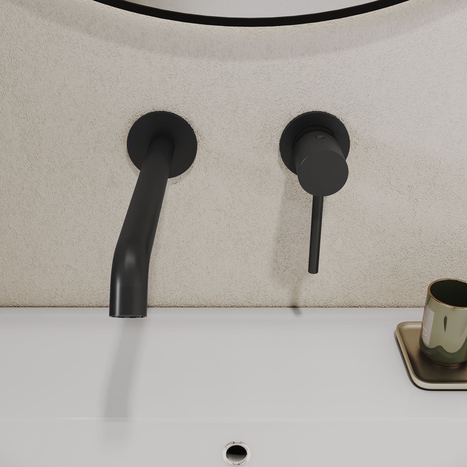 Set miscelatore lavabo a muro e bidet con incasso doccia nero opaco – Oasis