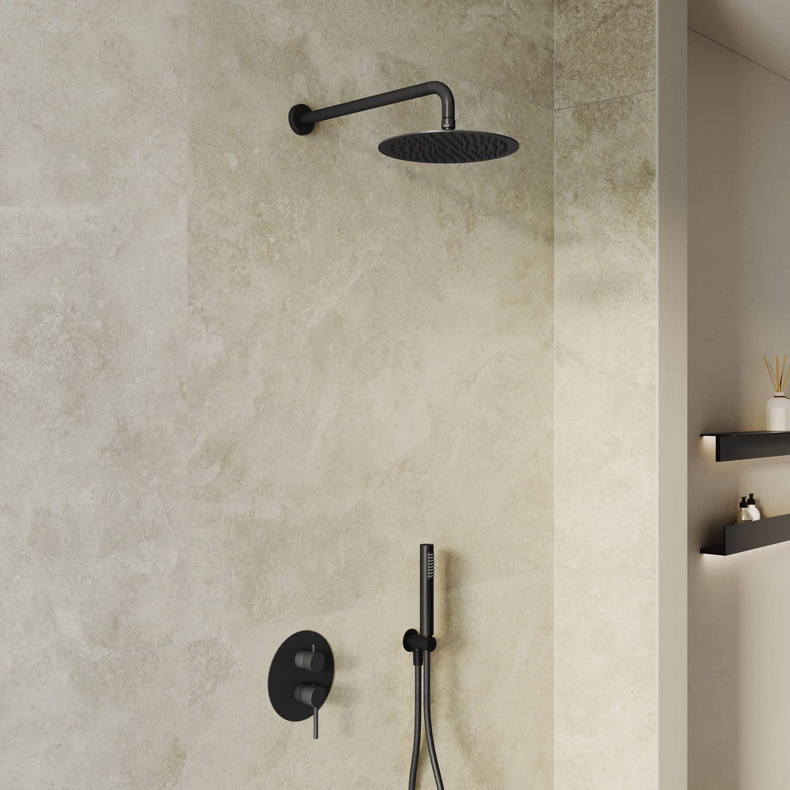 Set miscelatore lavabo a muro e bidet con incasso doccia nero opaco – Oasis