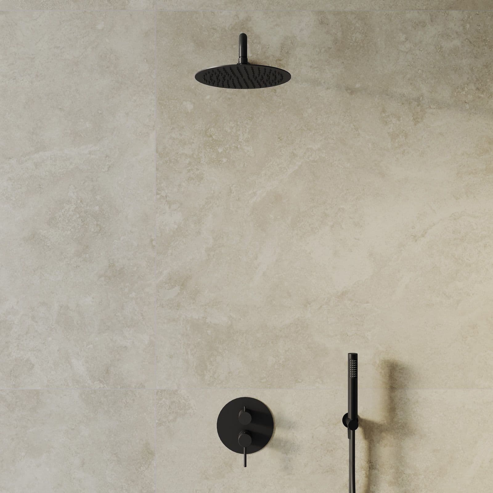 Set miscelatore lavabo a muro e bidet con incasso doccia nero opaco – Oasis