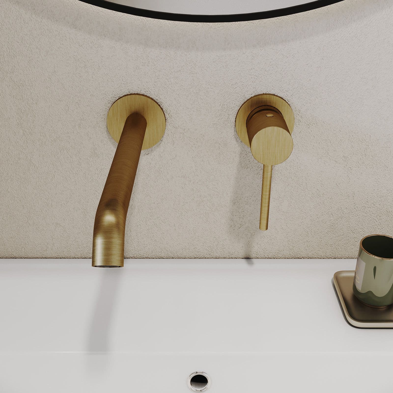 Set miscelatore lavabo a muro e bidet con incasso doccia oro spazzolato – Oasis