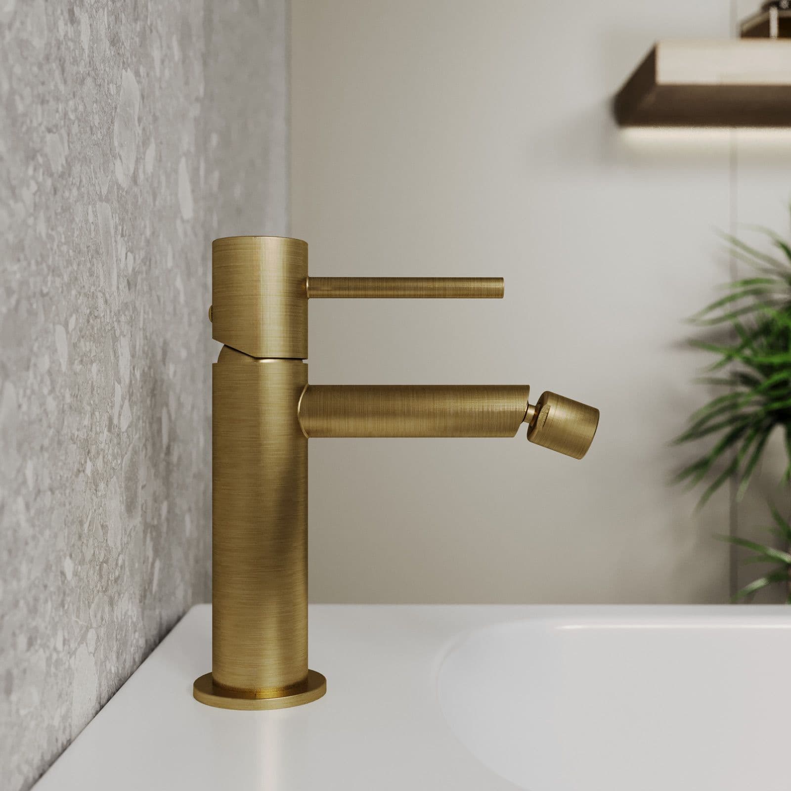Set miscelatore lavabo a muro e bidet con incasso doccia oro spazzolato – Oasis