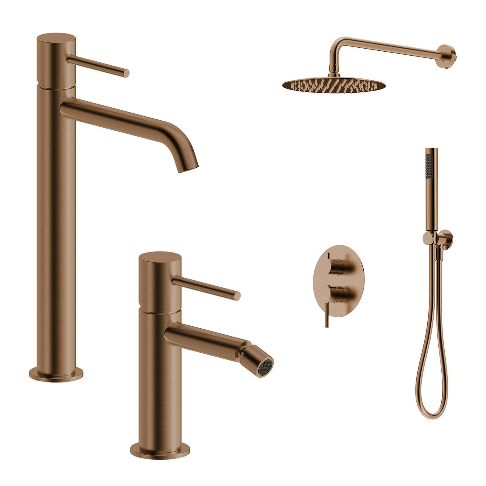 Set miscelatore lavabo alto e bidet con incasso doccia bronzo spazzolato – Oasis
