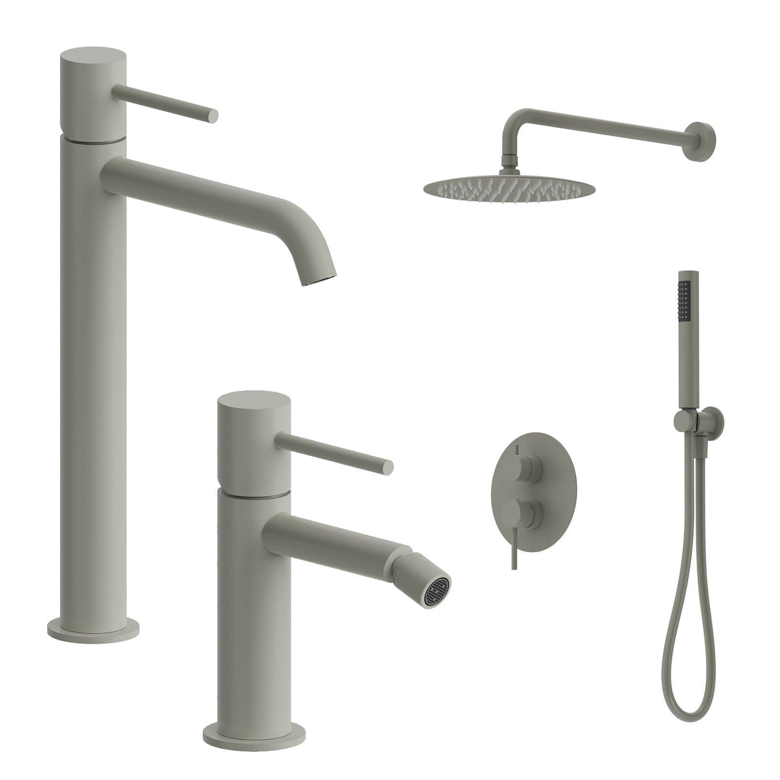 Set miscelatore lavabo alto e bidet con incasso doccia fango – Oasis