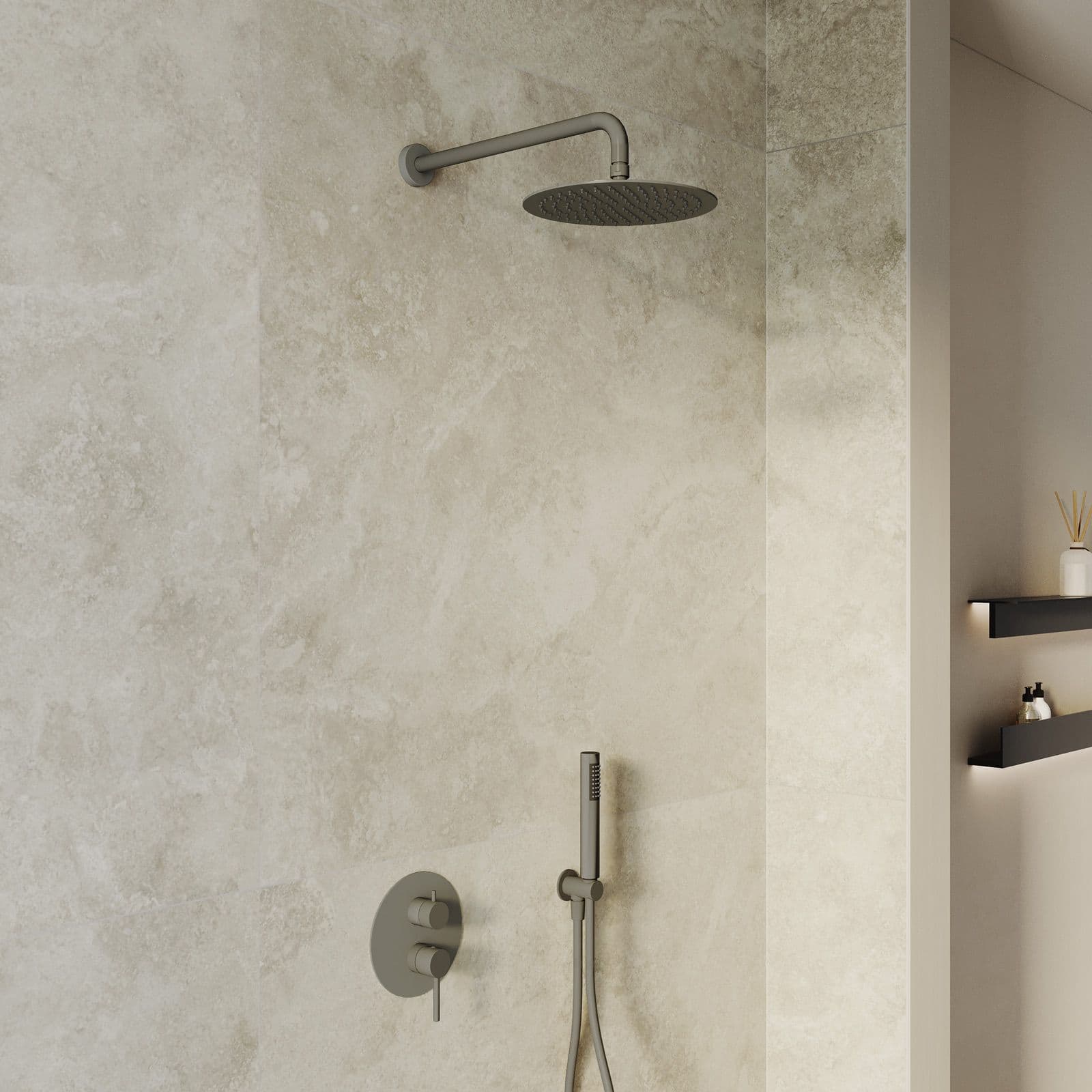 Set miscelatore lavabo alto e bidet con incasso doccia fango – Oasis