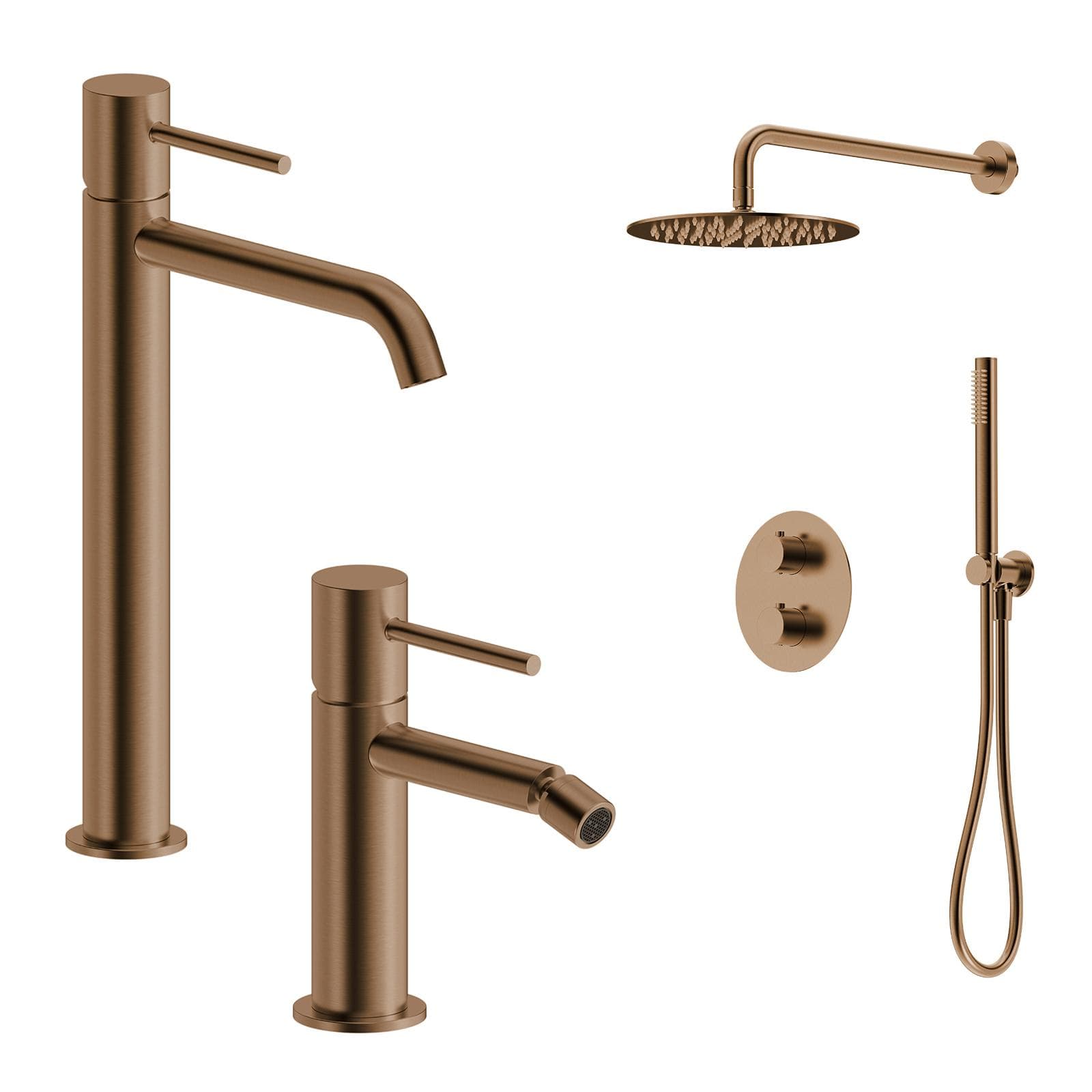 Set miscelatore lavabo alto e bidet con incasso doccia termostatico bronzo spazzolato – Oasis