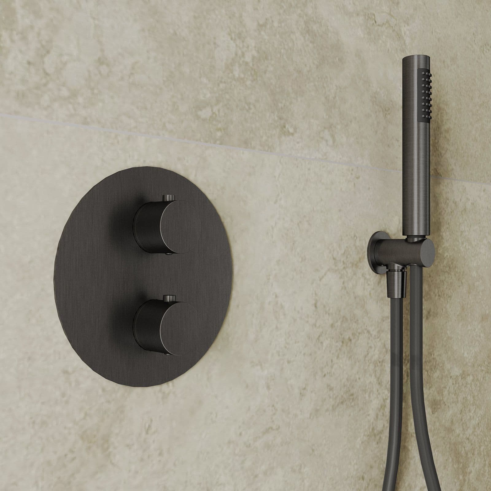 Set miscelatore lavabo alto e bidet con incasso doccia termostatico nero spazzolato – Oasis