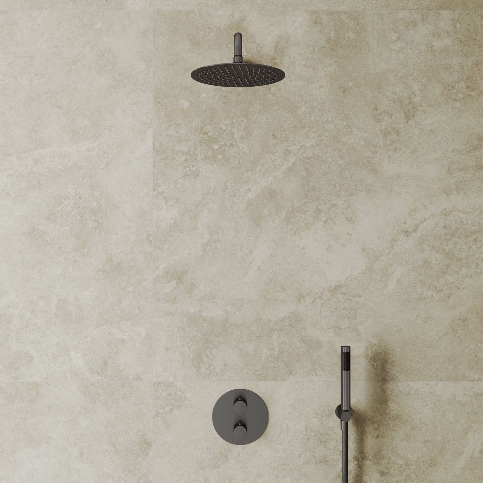 Set miscelatore lavabo alto e bidet con incasso doccia termostatico nero spazzolato – Oasis