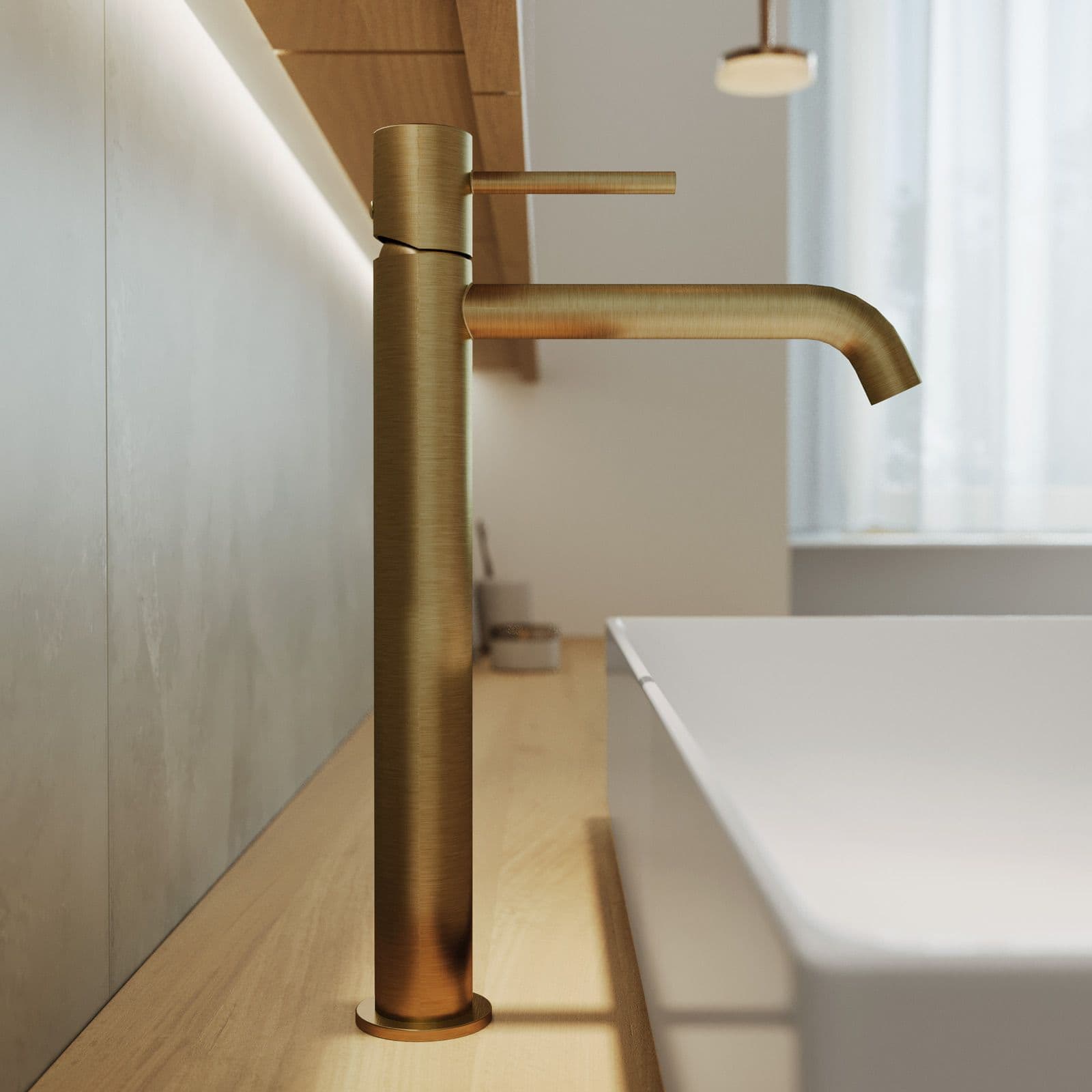 Set miscelatore lavabo alto e bidet con incasso doccia termostatico oro spazzolato – Oasis