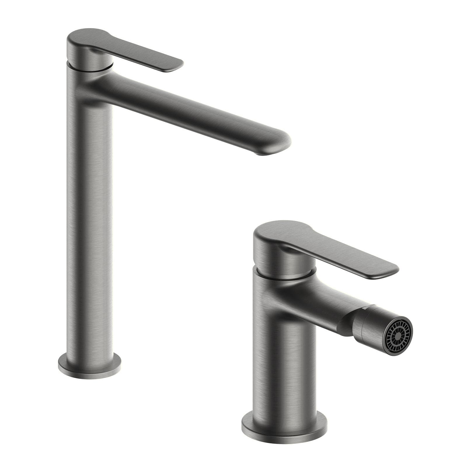 Set miscelatore lavabo alto e bidet nero spazzolato – Tila