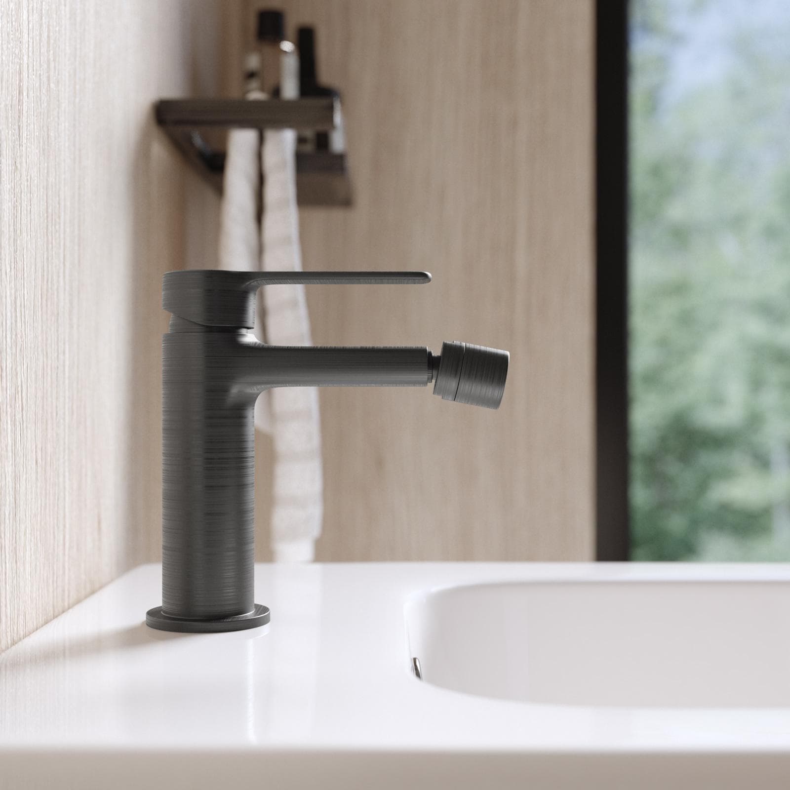 Set miscelatore lavabo alto e bidet nero spazzolato – Tila