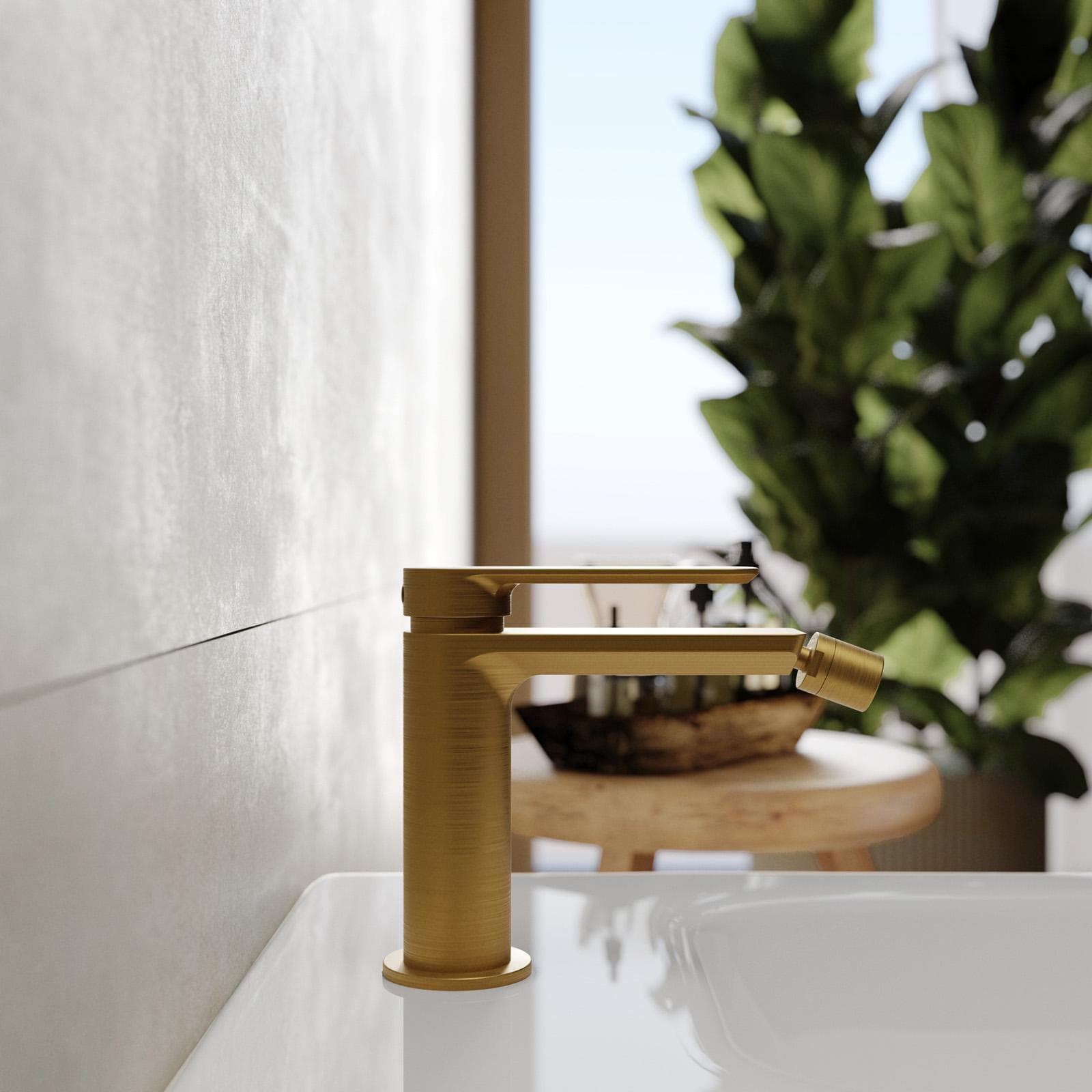 Set miscelatore lavabo bocca lunga e bidet oro spazzolato – Fusion