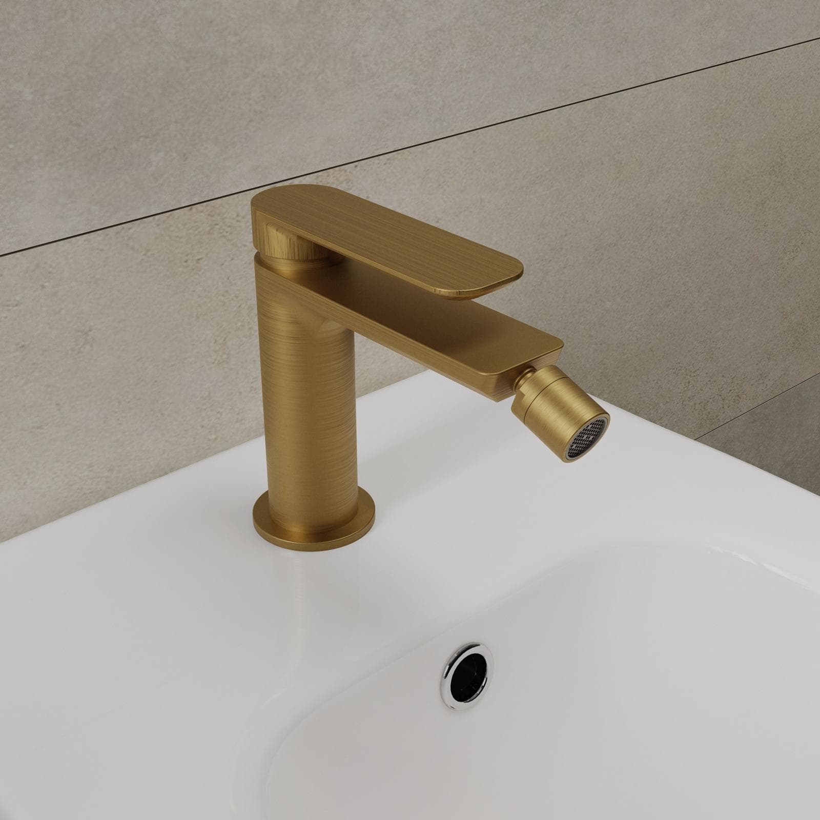Set miscelatore lavabo bocca lunga e bidet oro spazzolato – Fusion