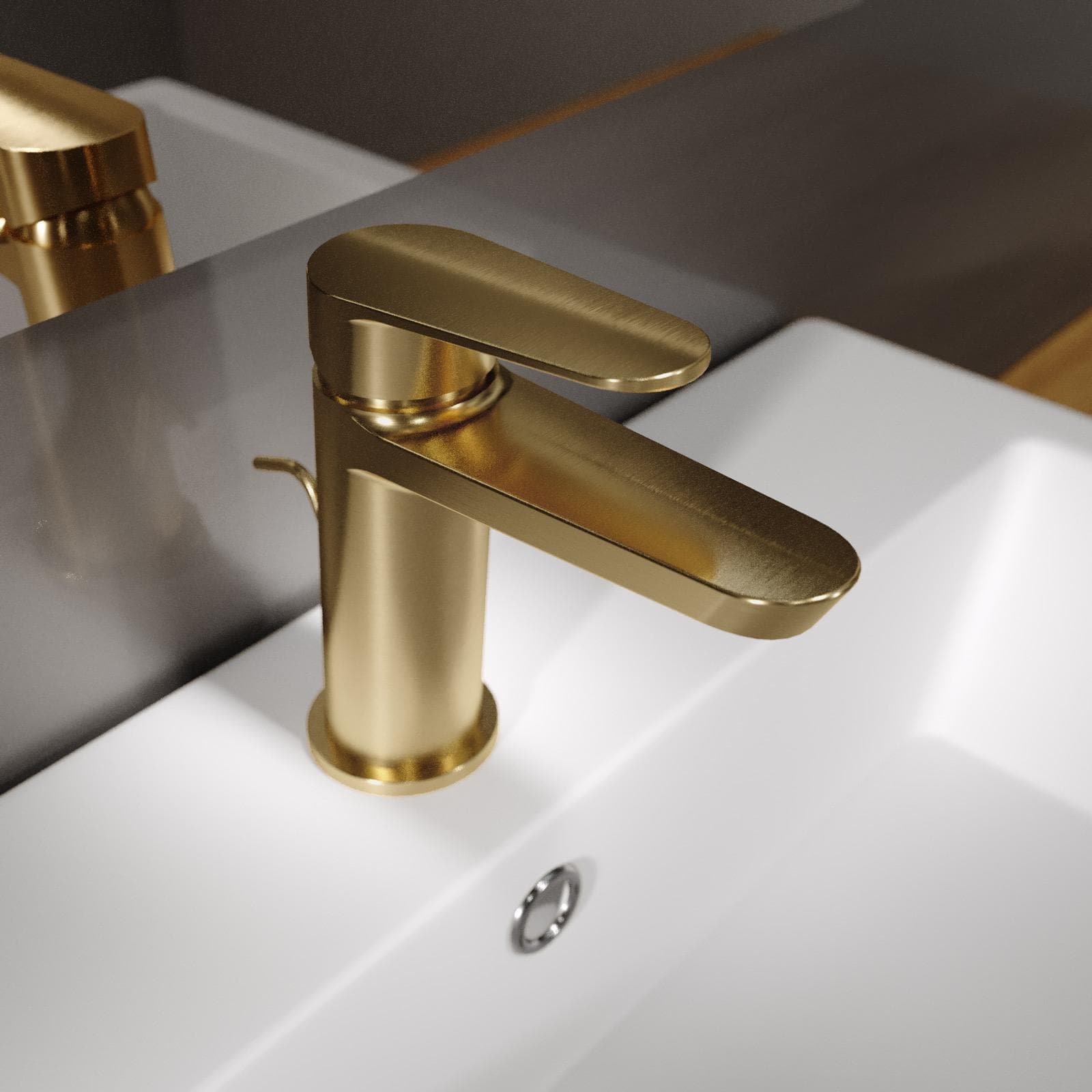 Set miscelatore lavabo e bidet con scarico oro spazzolato – Lir