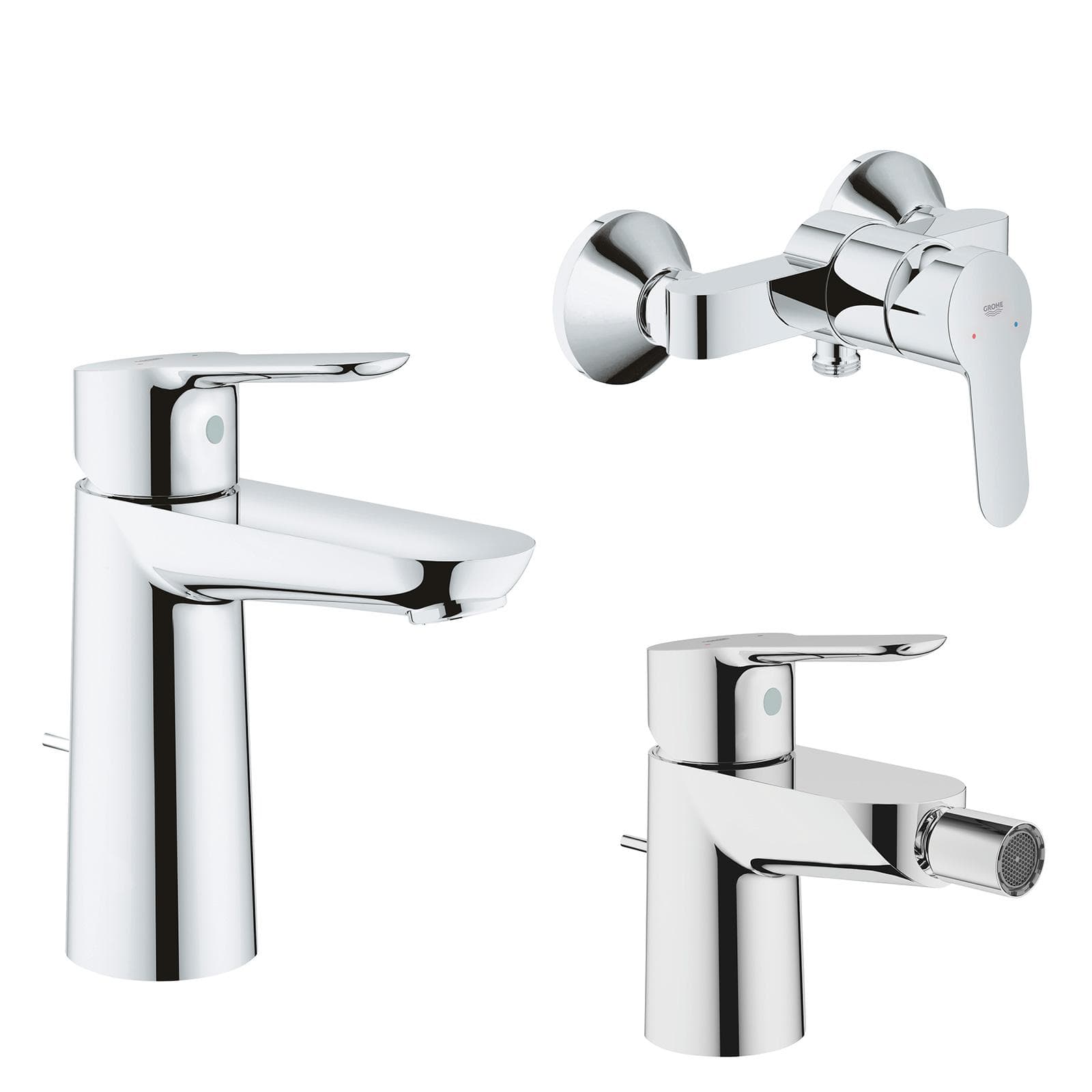Set miscelatori GROHE Bauedge lavabo tg.M + bidet + esterno doccia ottone cromo