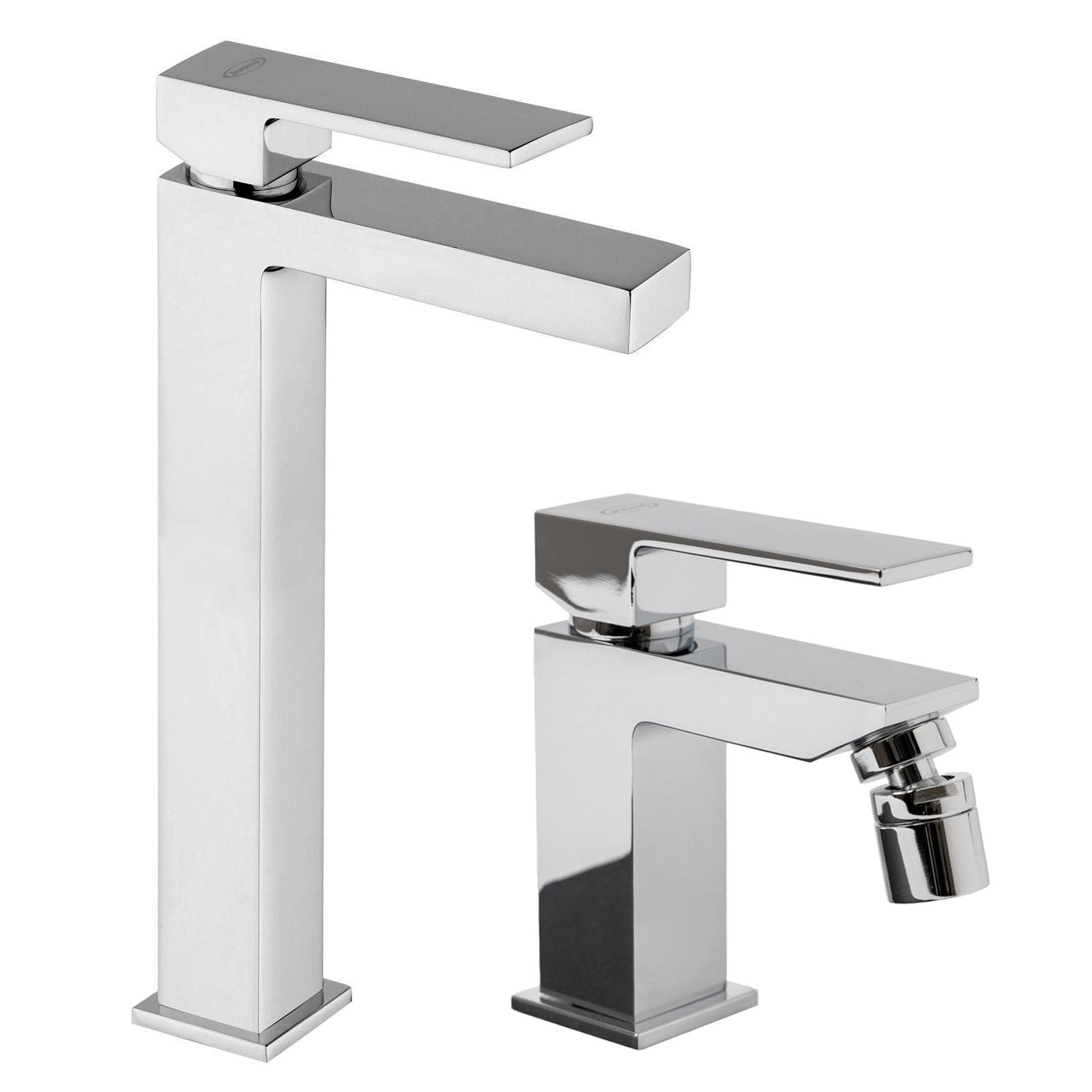 Set miscelatori lavabo alto e bidet per piletta click clack Jacuzzi - Rubinetteria Linea Crux