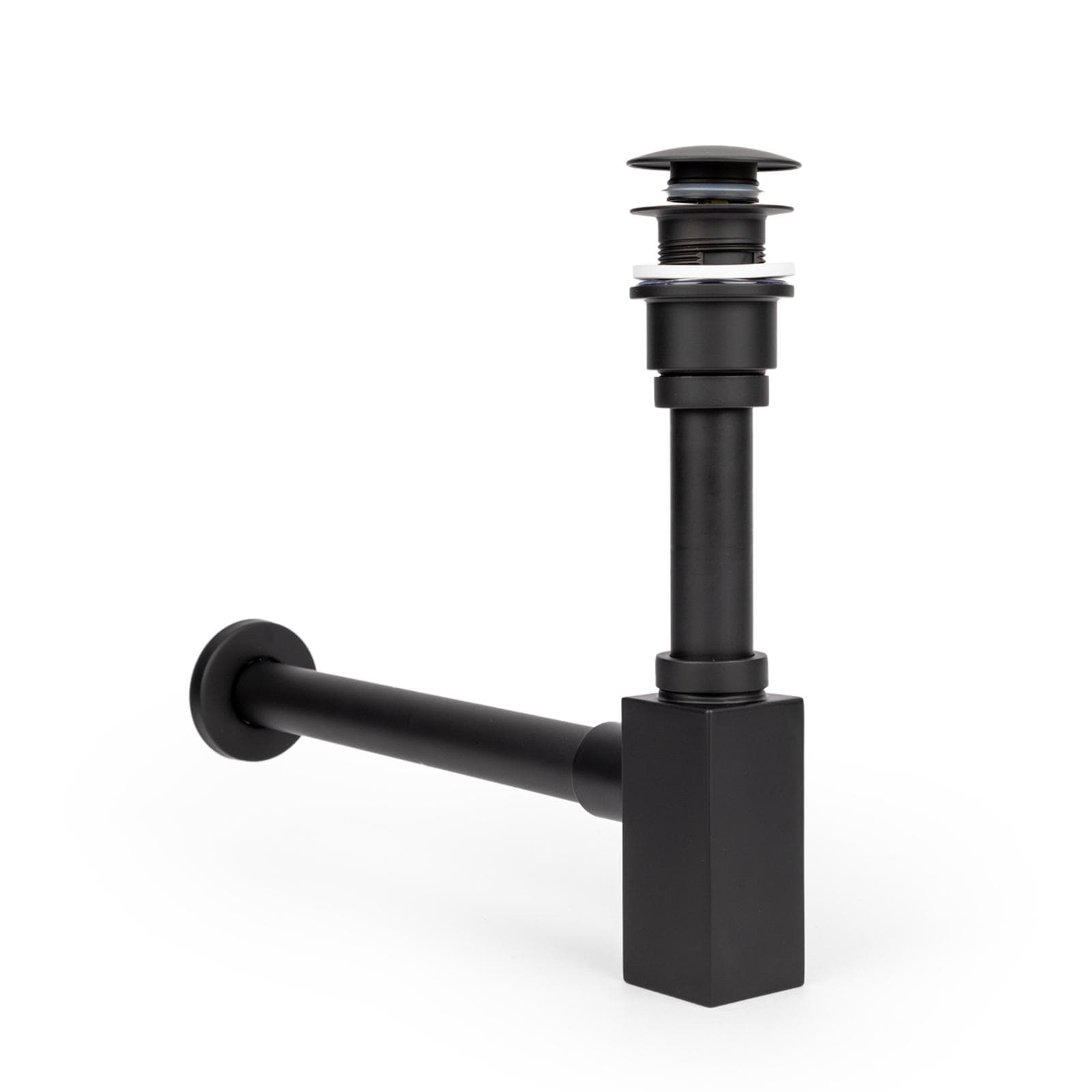 Set piletta click-clack universale e sifone di scarico quadrato per lavabo nero opaco