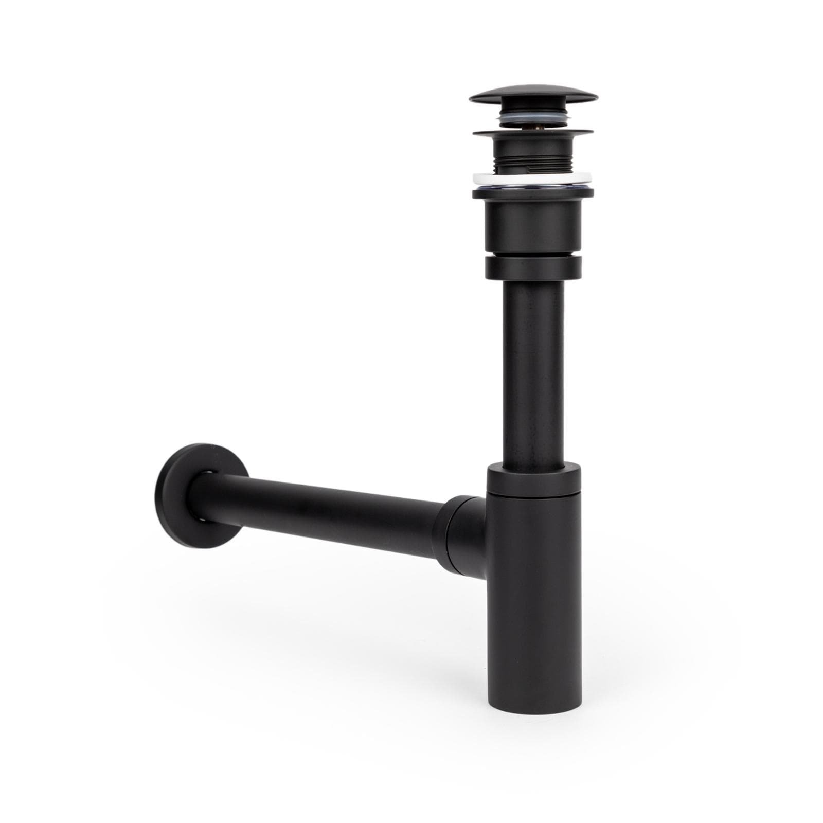 Set piletta click-clack universale e sifone di scarico tondo per lavabo nero opaco