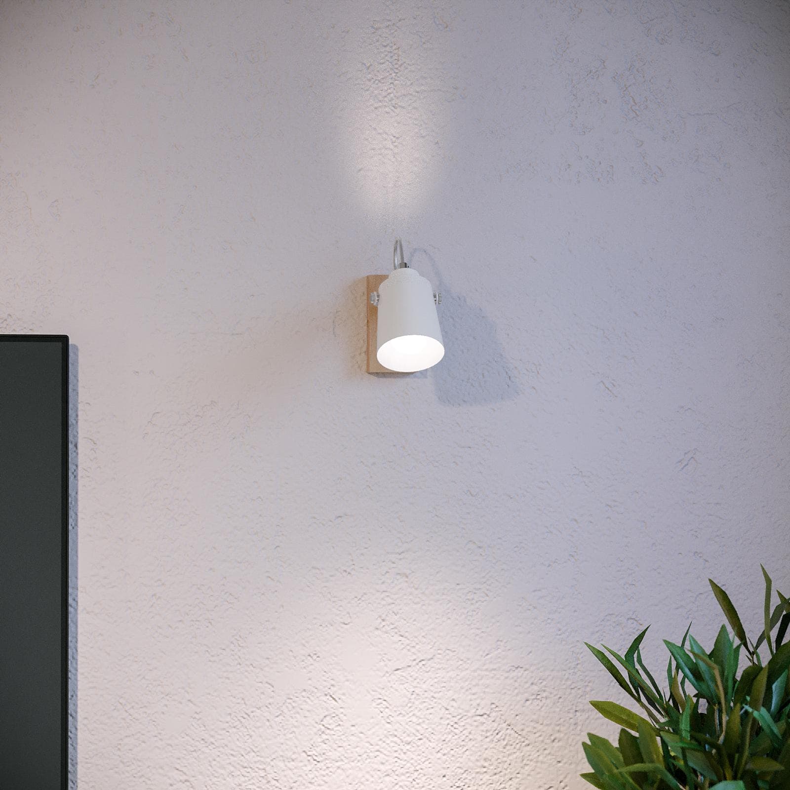 Set plafoniera 4 spot orientabili e 2 applique in metallo bianco opaco con base effetto legno