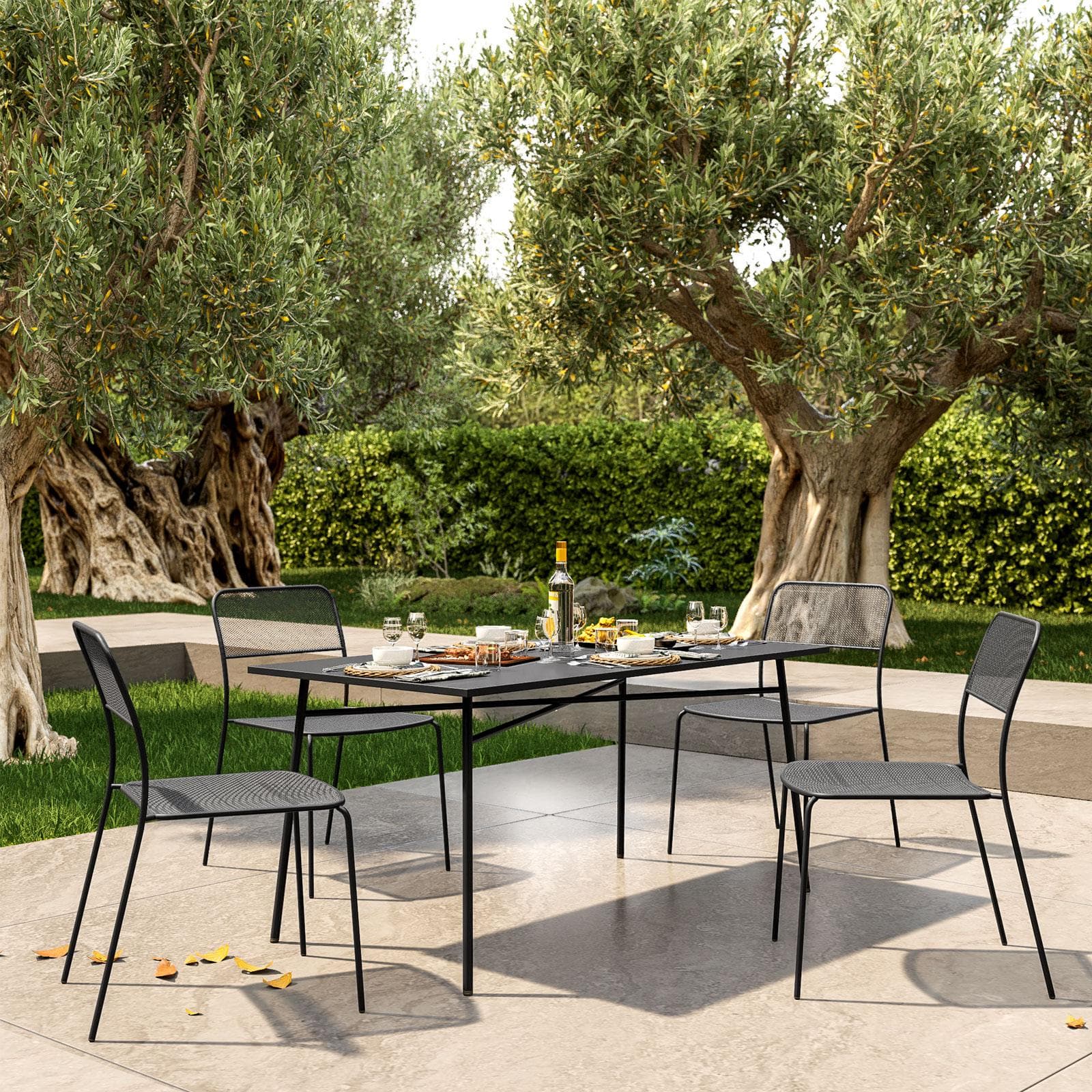 Set pranzo con tavolo 150x80 cm e 4 sedie in acciaio nero - Faber