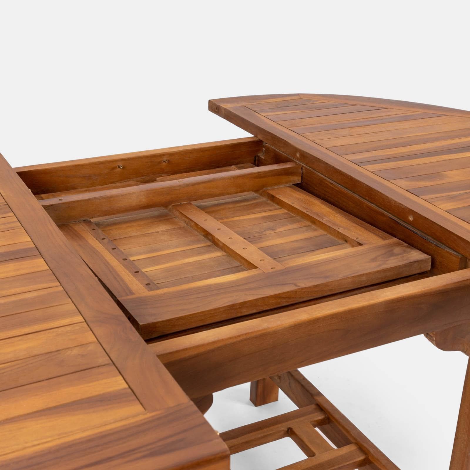 Set pranzo tavolo 120/170x120 cm e 4 sedie con braccioli in legno teak - Louis