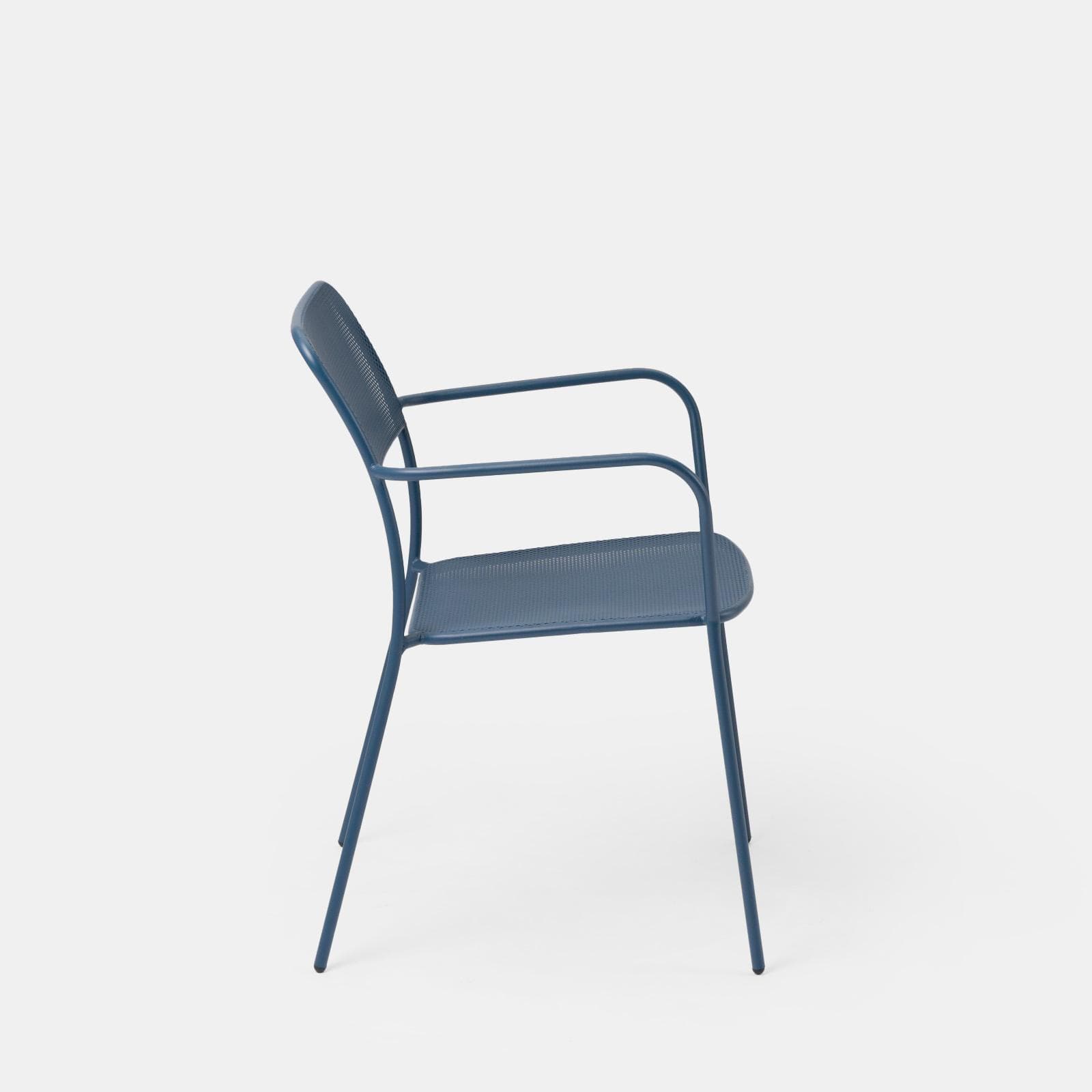 Set pranzo con tavolo 120x70 cm e 4 sedie con braccioli in acciaio blu oceano - Faber